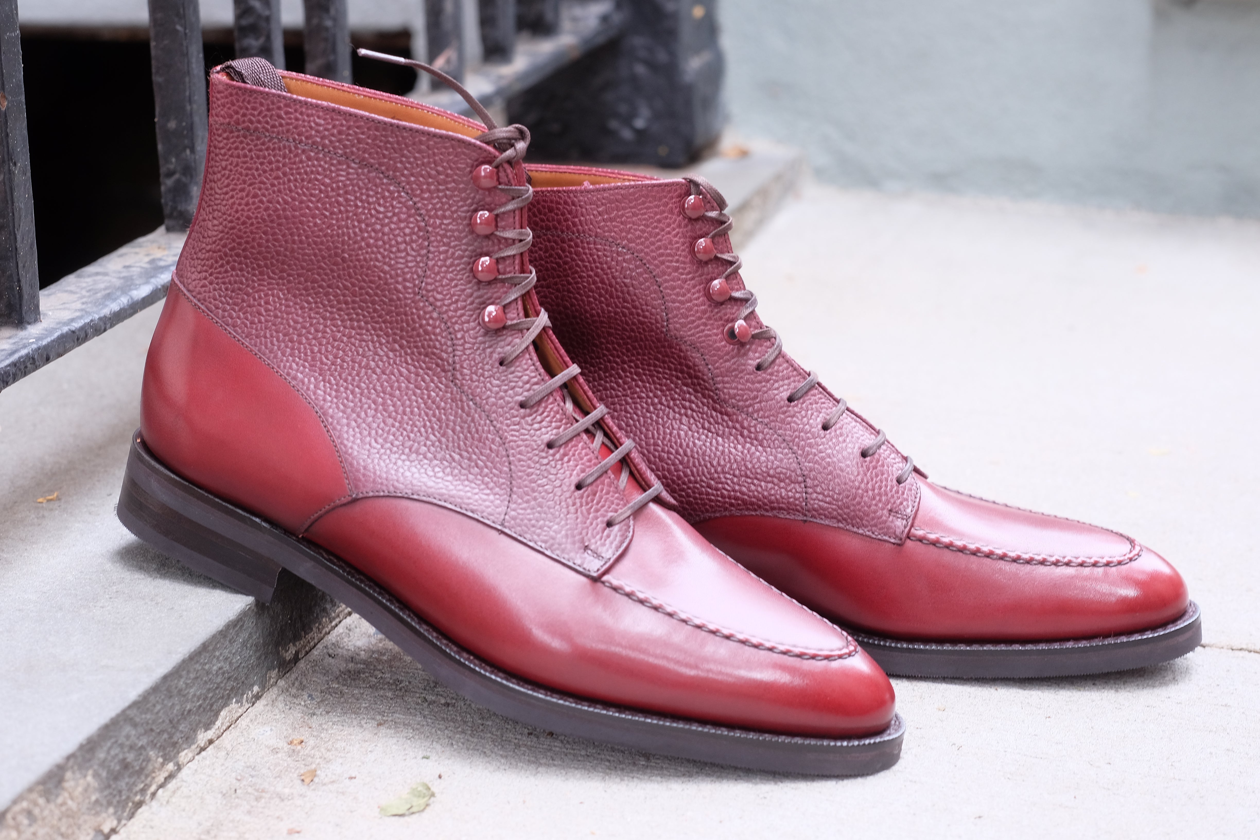 Bremerton Burgundy Calf and Scotch Grain Shoes - TMG Last - Single City Rubber Sole