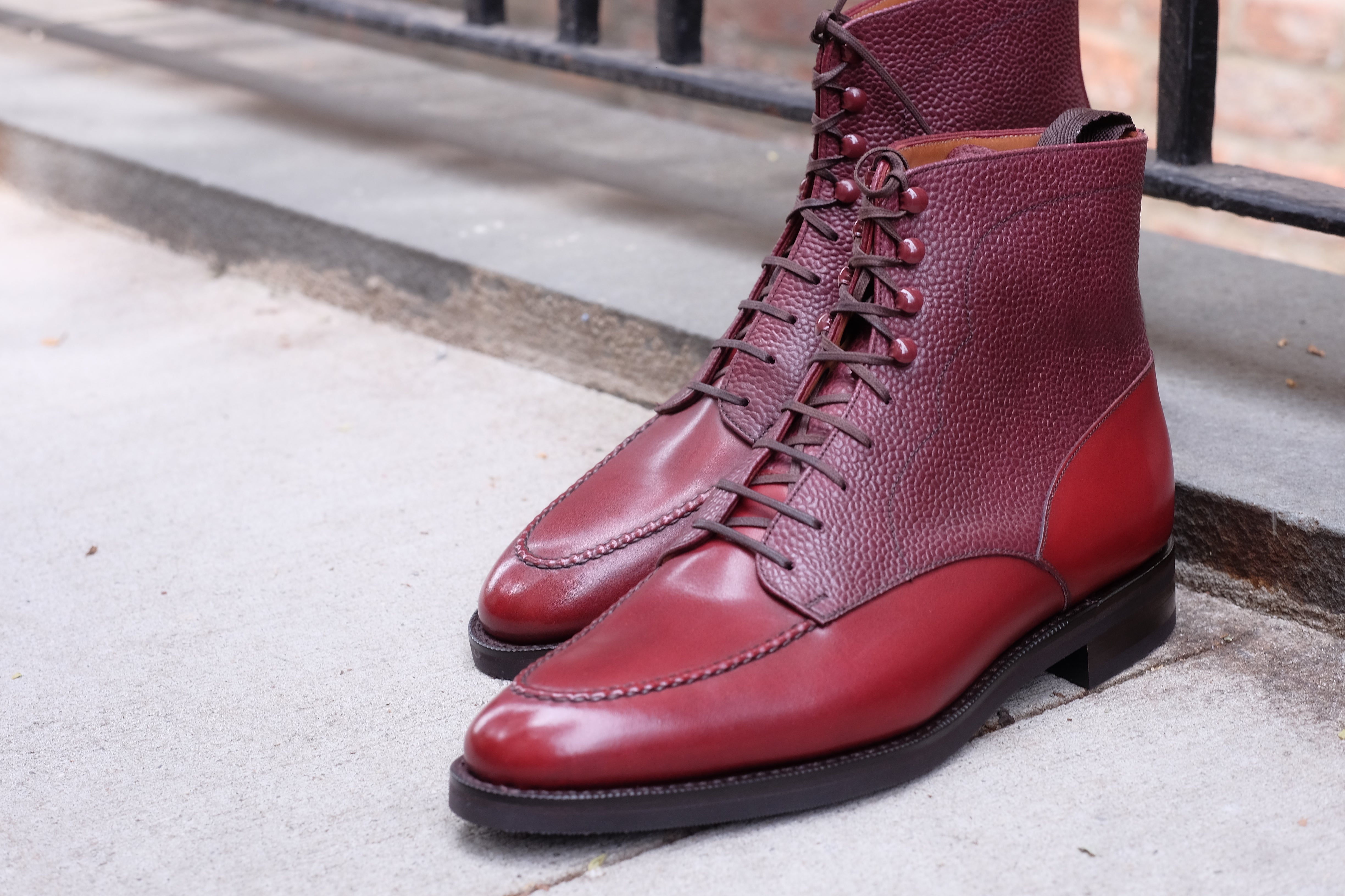 Bremerton Burgundy Calf and Scotch Grain Shoes - TMG Last - Single City Rubber Sole