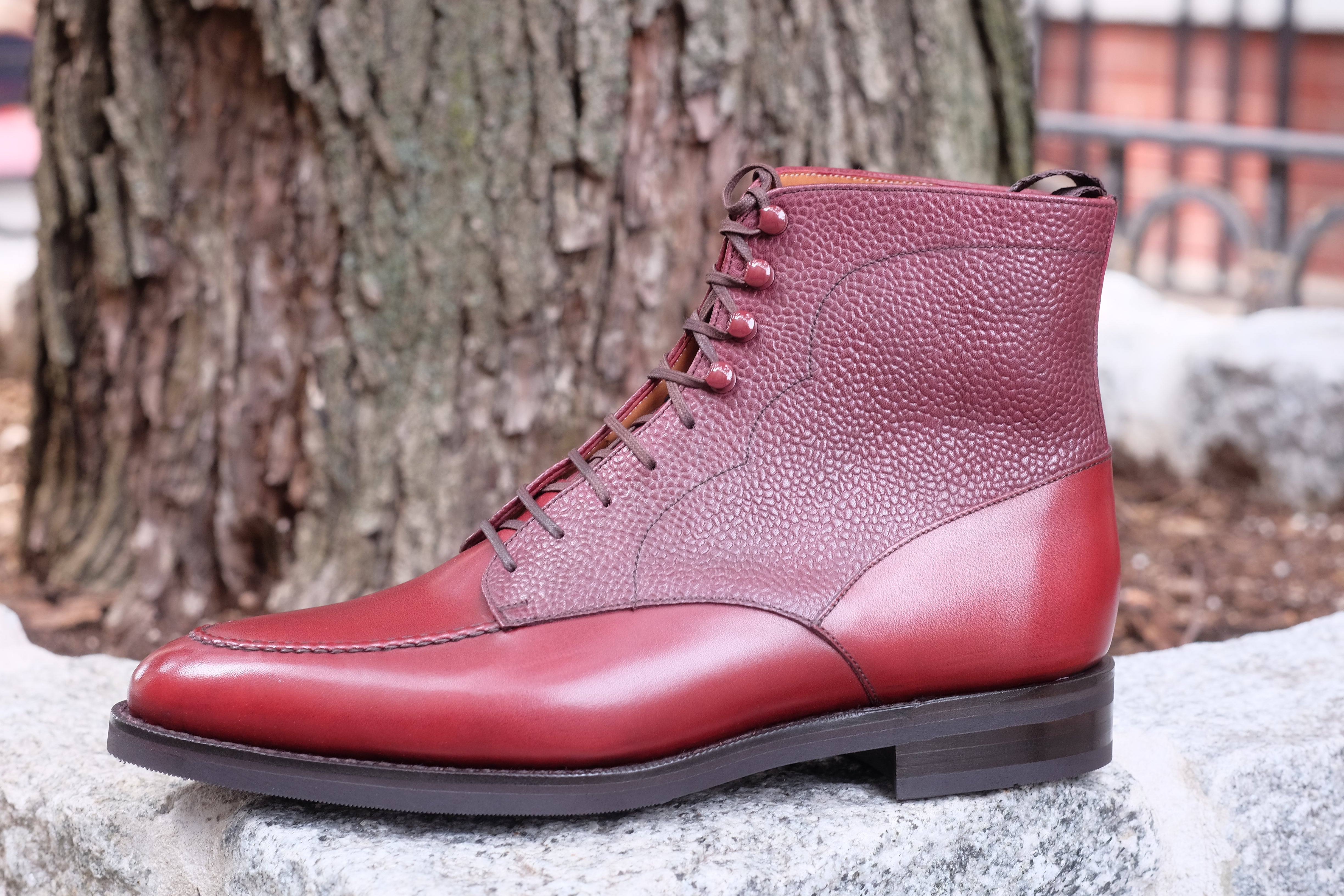 Bremerton Burgundy Calf and Scotch Grain Shoes - TMG Last - Single City Rubber Sole