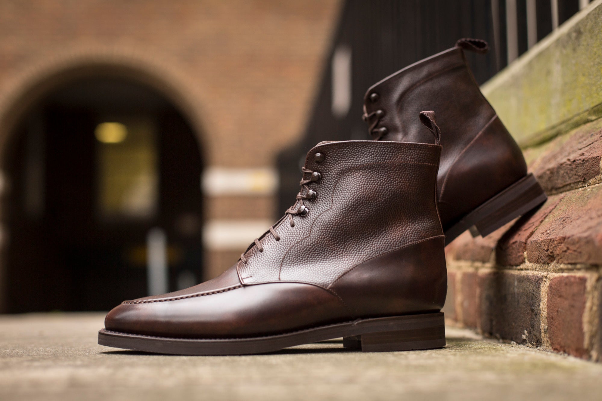 Bremerton Dark Brown Museum Calf and Dark Brown Scotch Grain Shoes - TMG Last - Double City Rubber Sole.