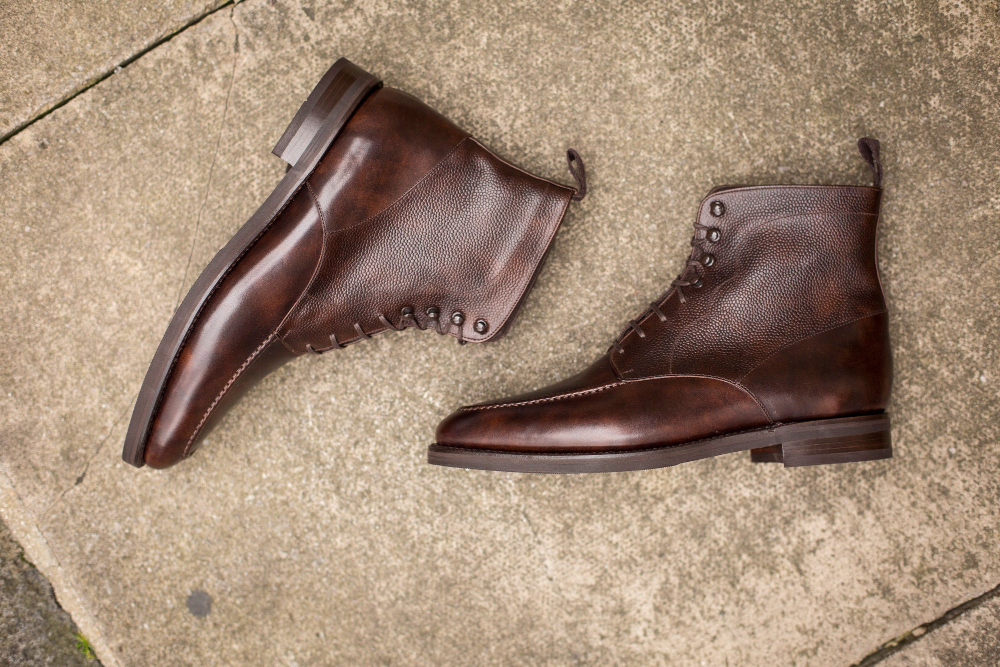 Bremerton Dark Brown Museum Calf and Dark Brown Scotch Grain Shoes - TMG Last - Double City Rubber Sole.