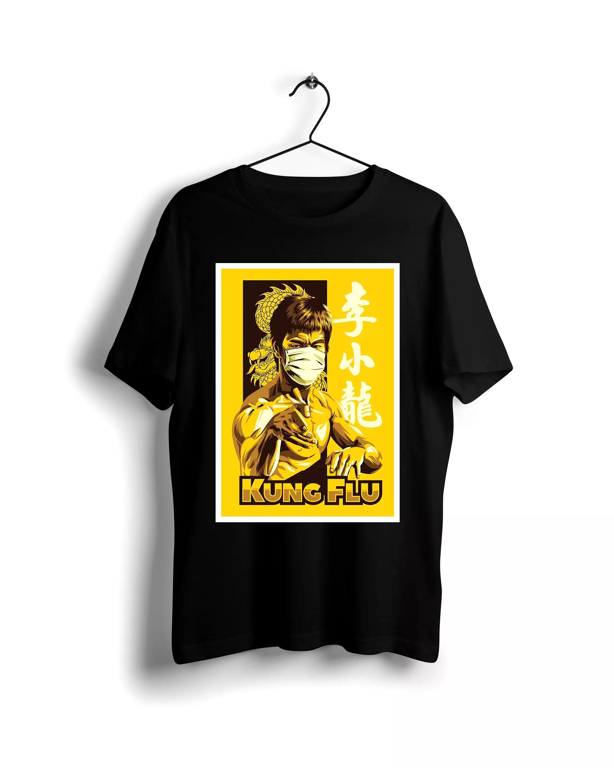 Bruce Lee Kung Flu T-shirt - Black Digital Graphics