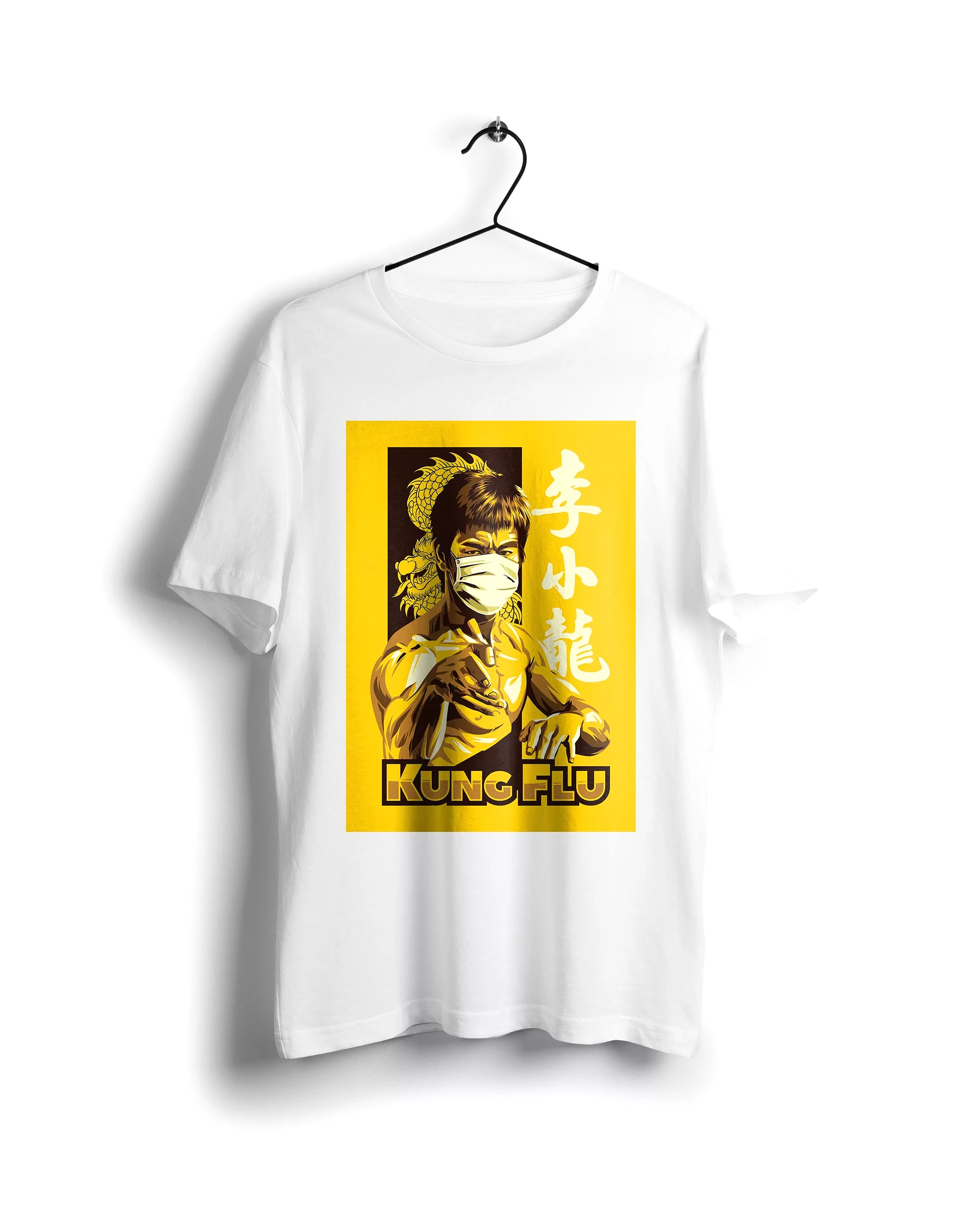 Bruce Lee Kung Flu - White T-shirt with Digital Graphics