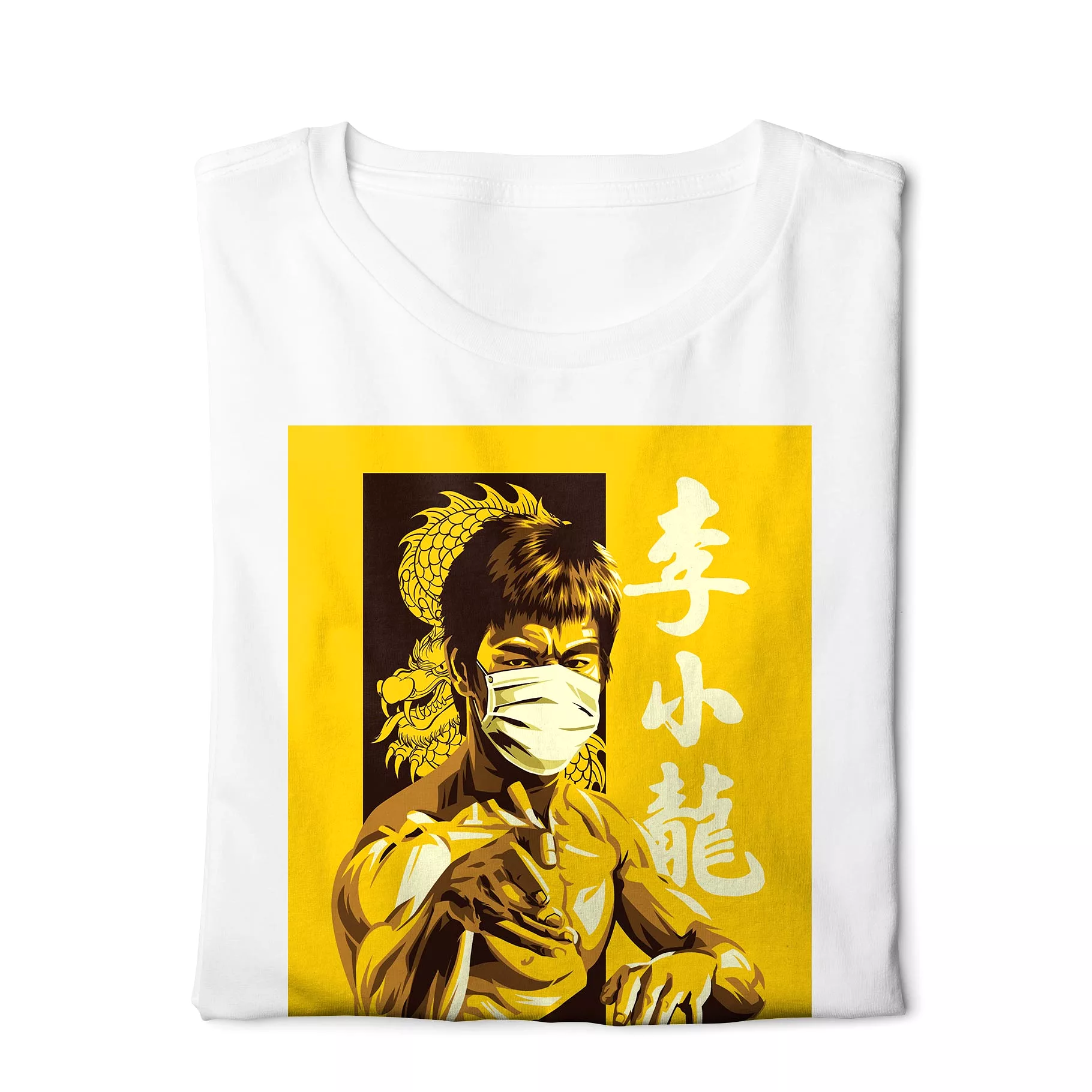 Bruce Lee Kung Flu - White T-shirt with Digital Graphics