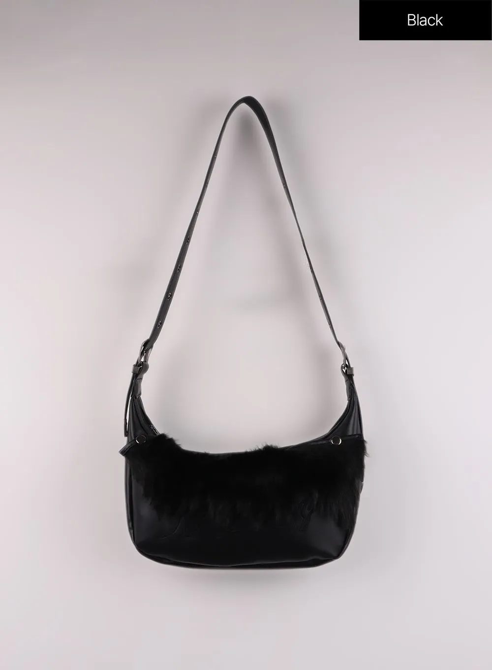 Buckled Crescent Faux Leather Bag - IJ419