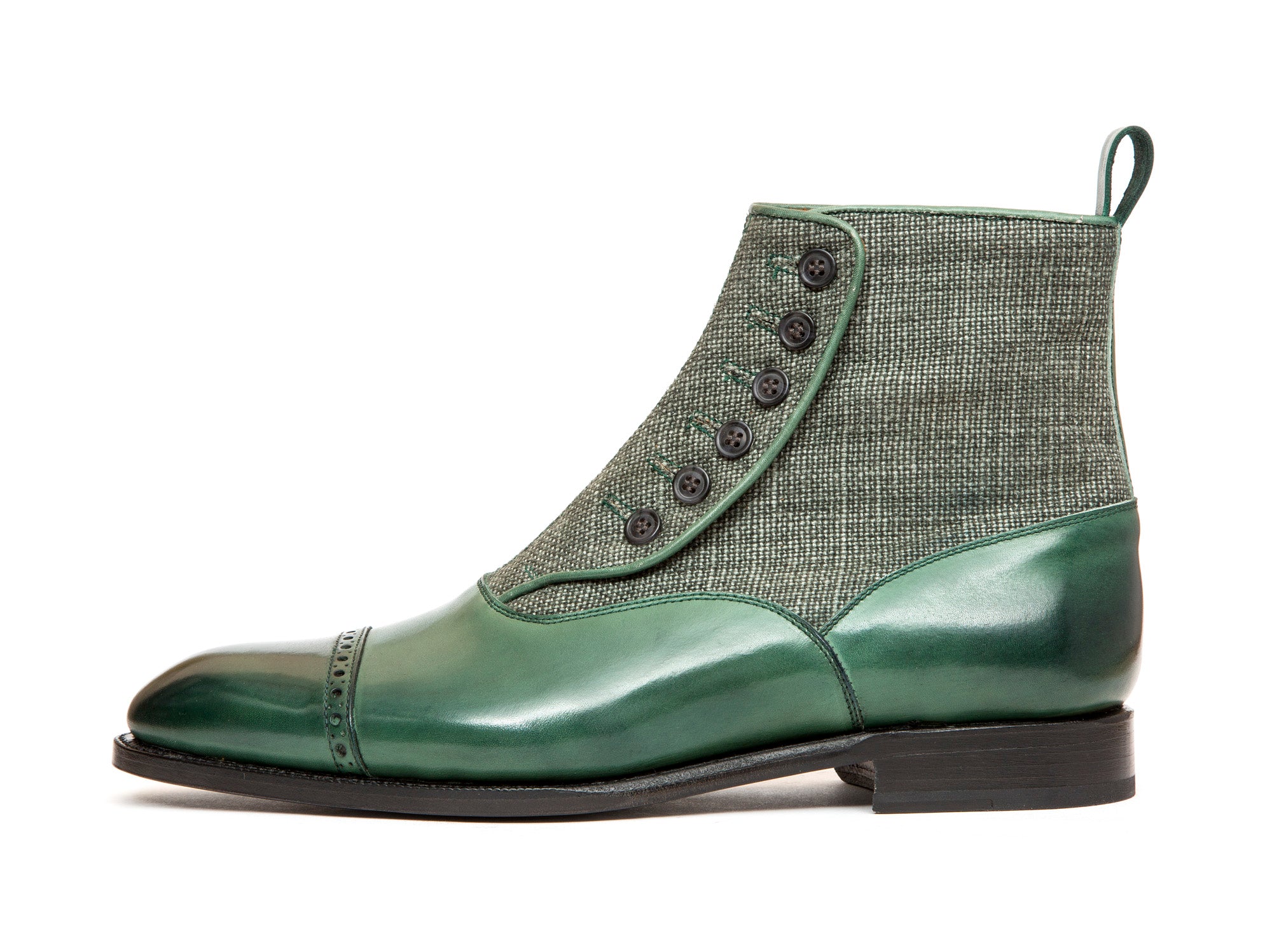 Carkeek Forest Green Calf Military Canvas NGT Last Single Leather Sole