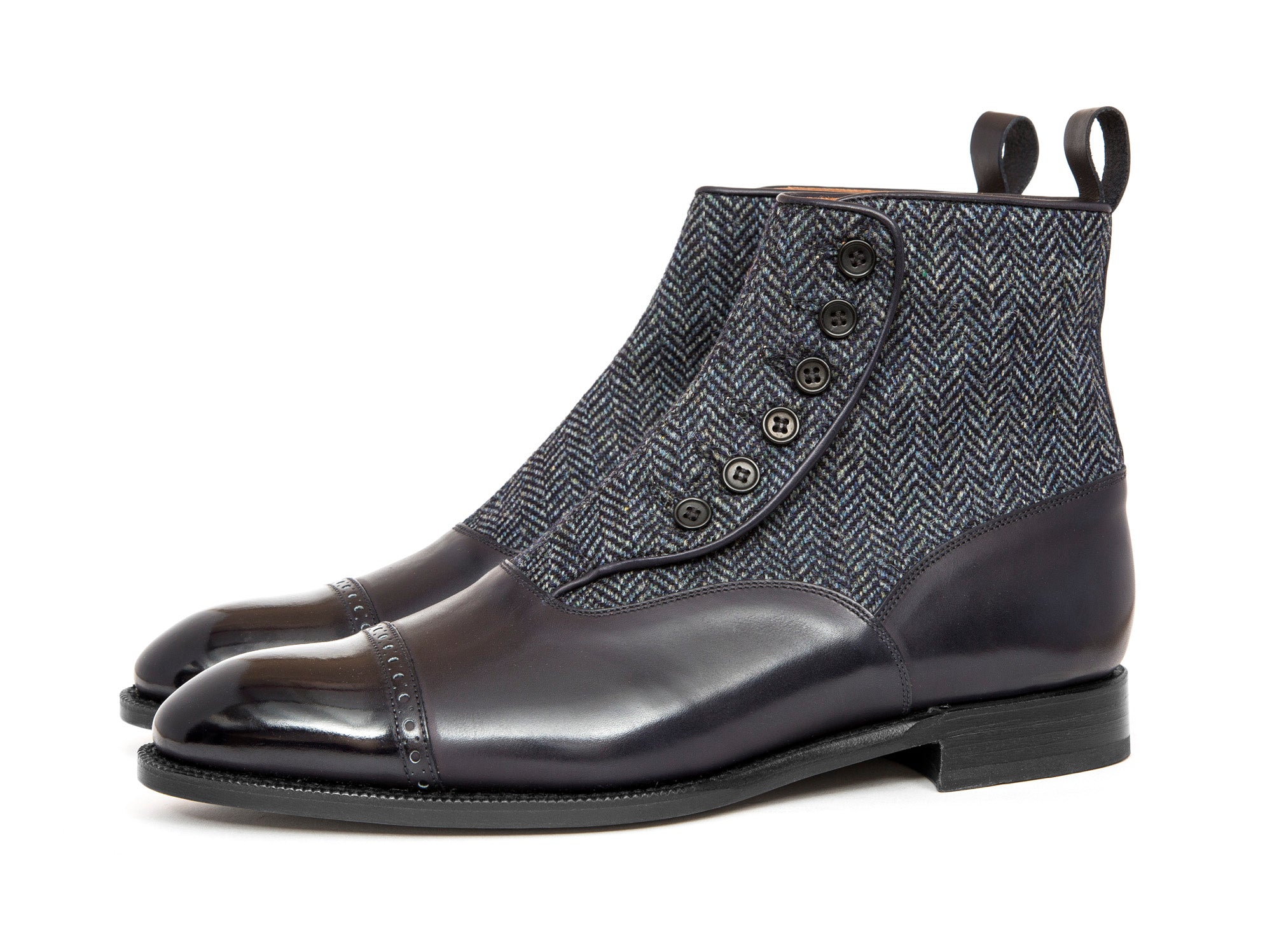 Carkeek MTO Midnight Calf Blue Tweed NGT Last Single Leather Sole