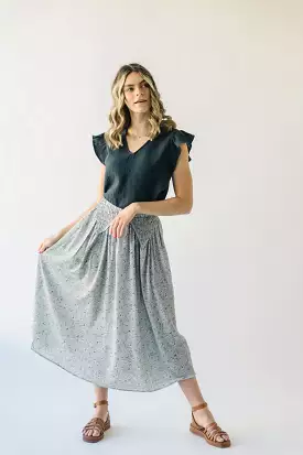 Claudette Smocked Detail Midi Skirt, Sage color