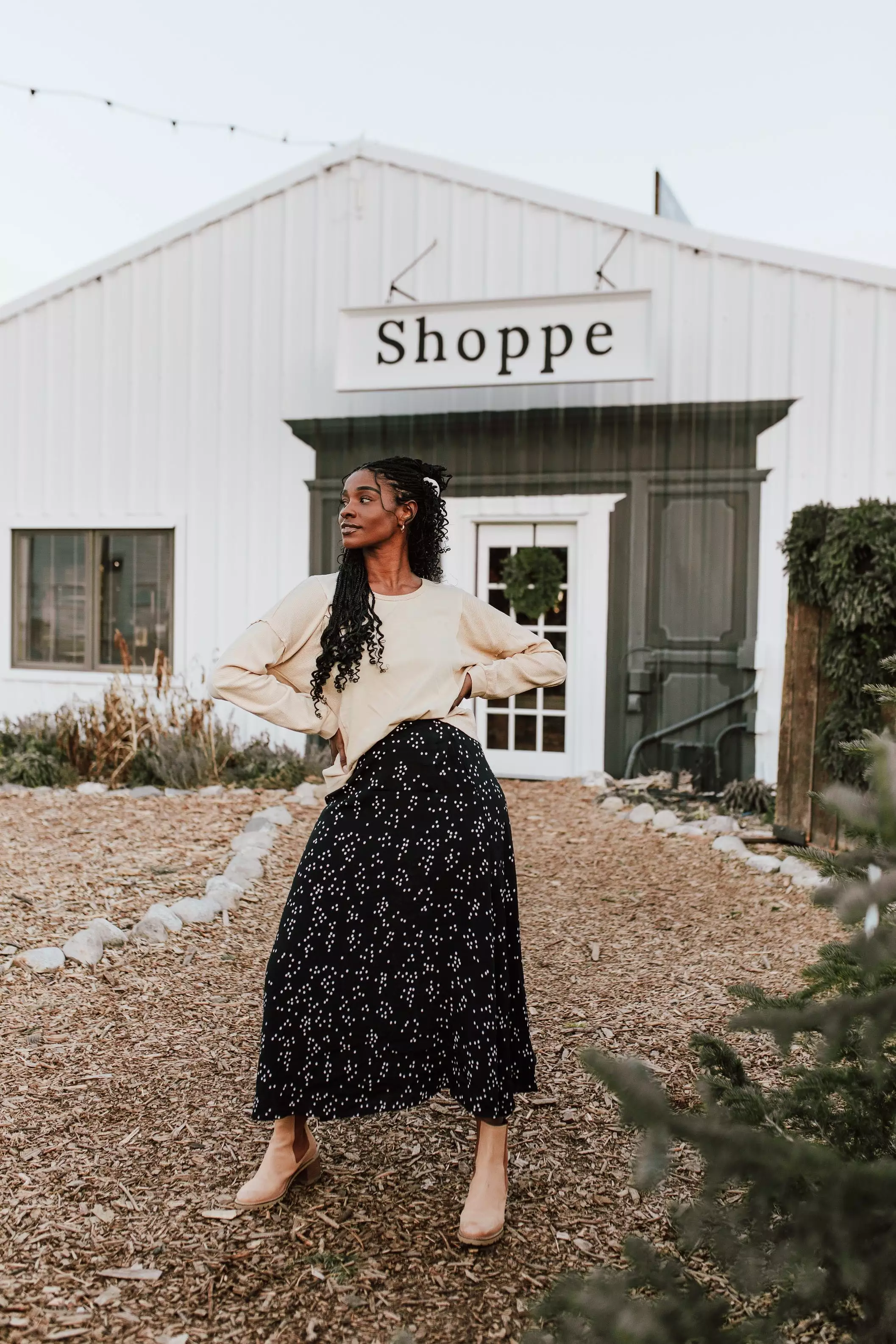 Coburg Black Polka-Dot Midi Skirt