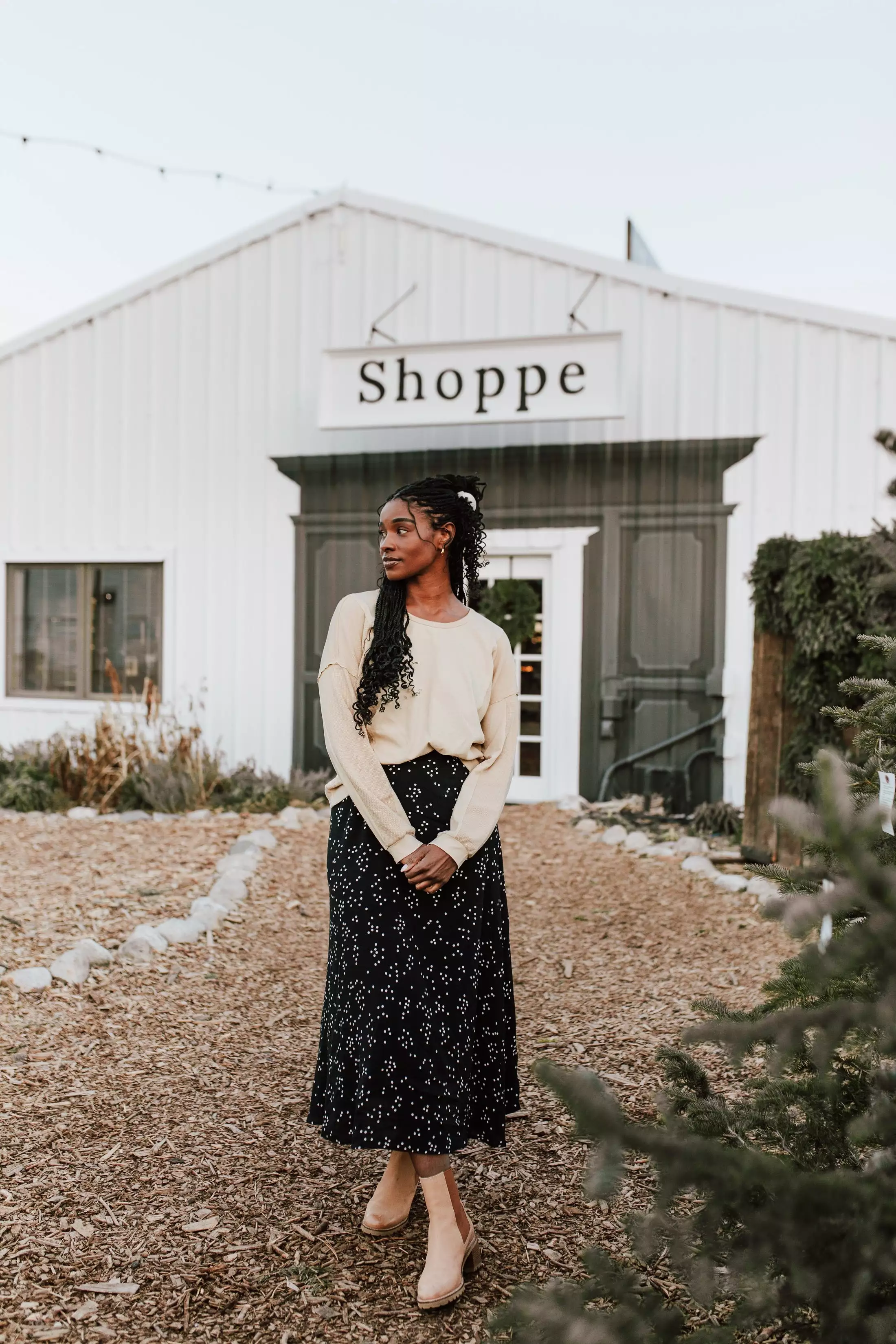 Coburg Black Polka-Dot Midi Skirt