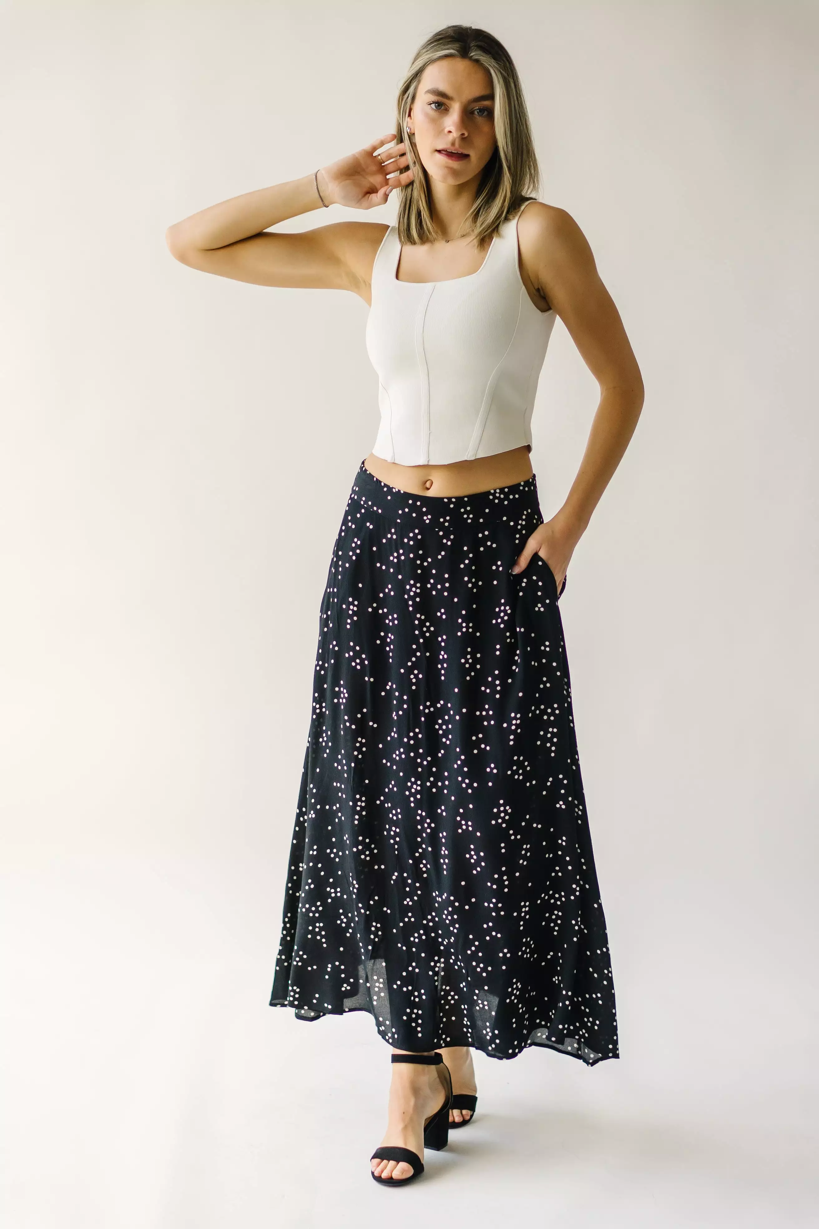 Coburg Black Polka-Dot Midi Skirt