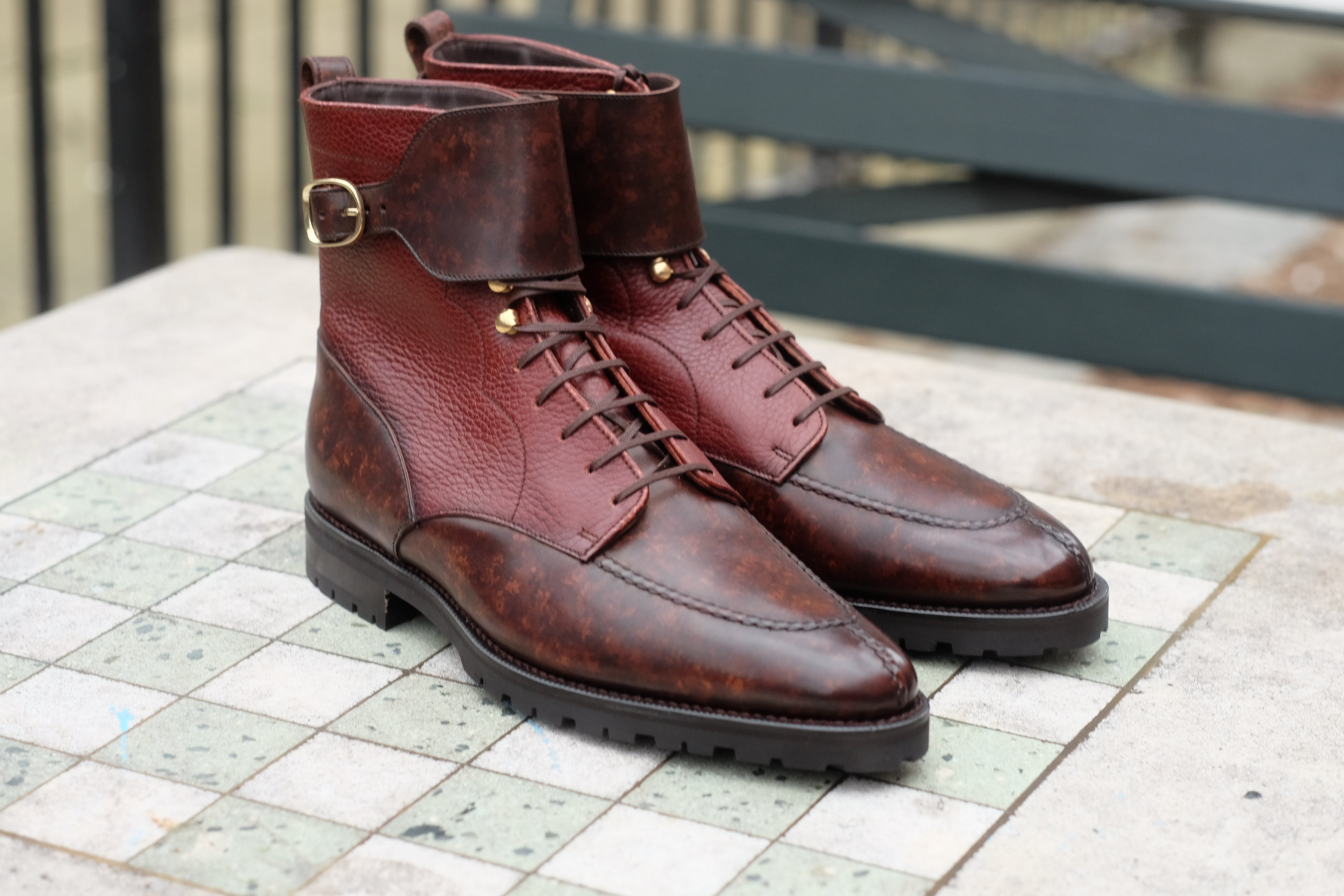 Colville MTO Dark Brown Marble Patina Chestnut Soft Hatch Grain TMG Last Commando Sole