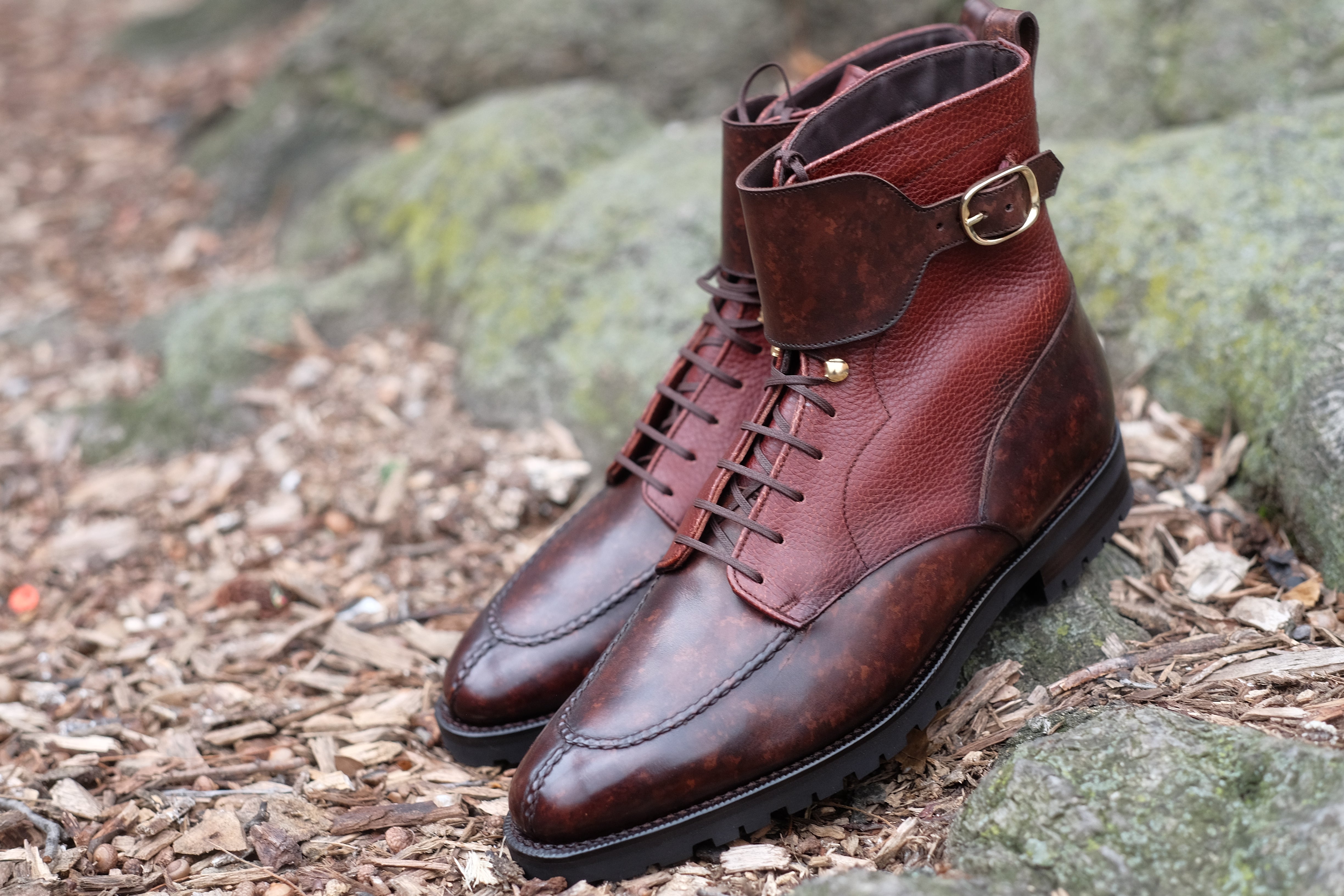 Colville MTO Dark Brown Marble Patina Chestnut Soft Hatch Grain TMG Last Commando Sole