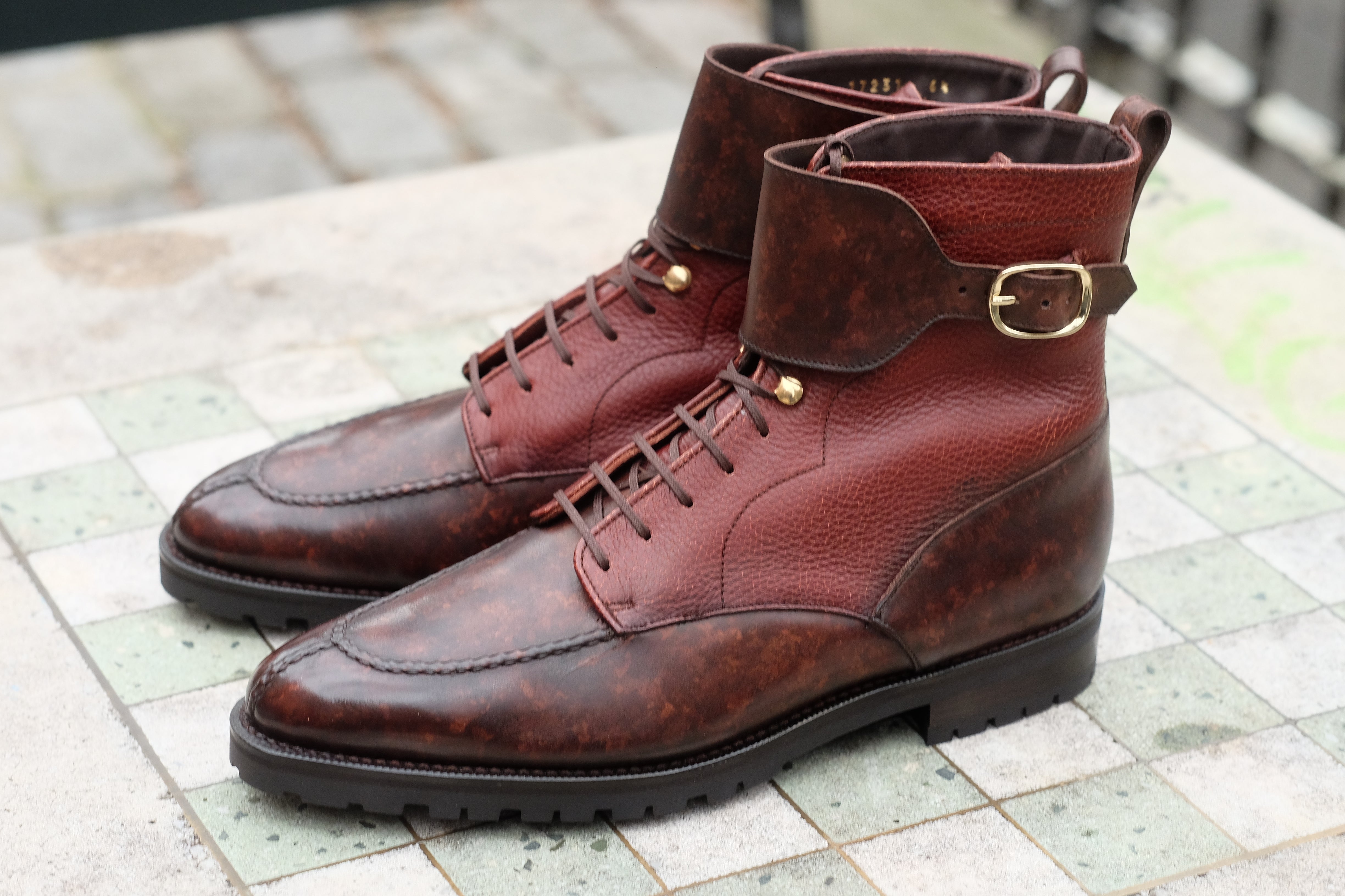 Colville MTO Dark Brown Marble Patina Chestnut Soft Hatch Grain TMG Last Commando Sole