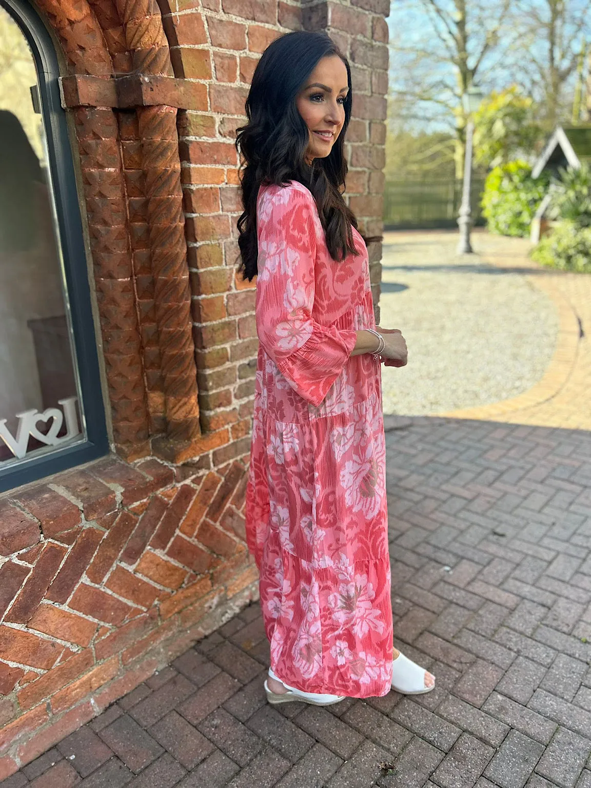 Coral Maxi Dress with Pattern - Betsy