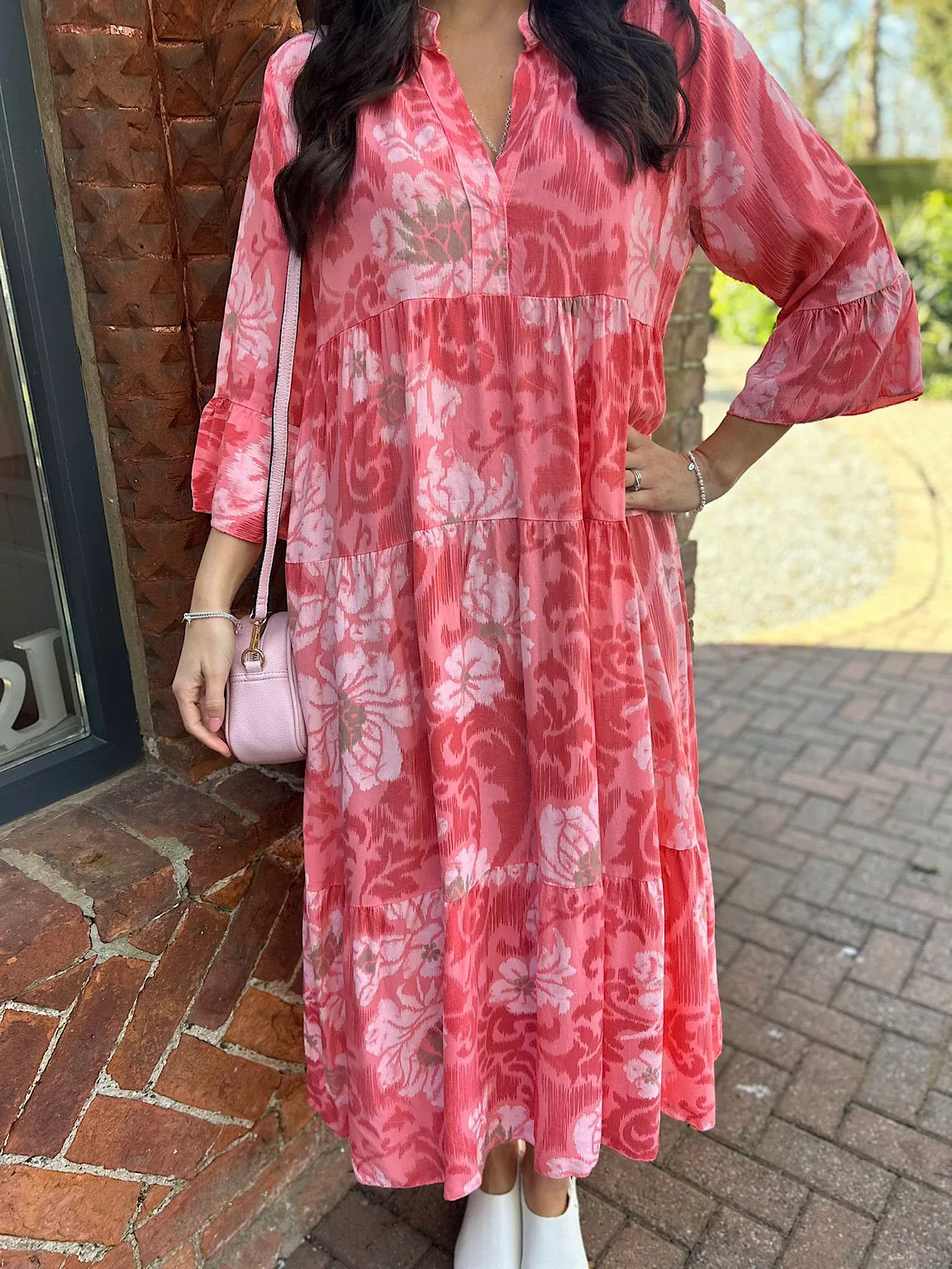 Coral Maxi Dress with Pattern - Betsy