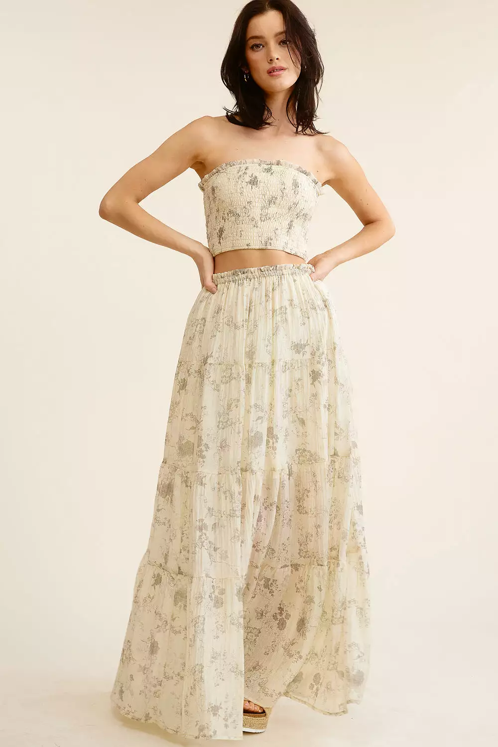 Cream Floral Skirt Set - Shop Now