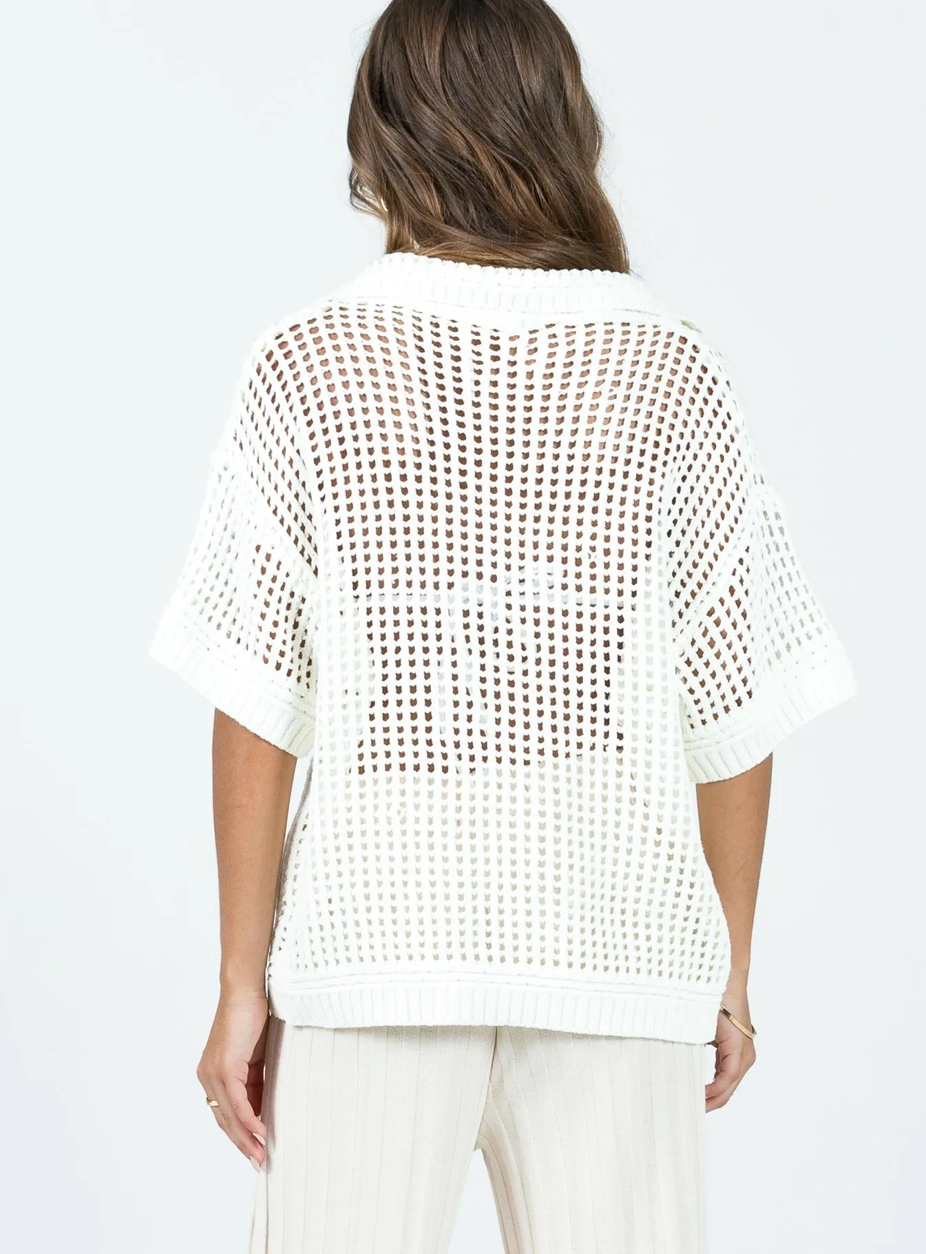 Cream Knit Polo Top