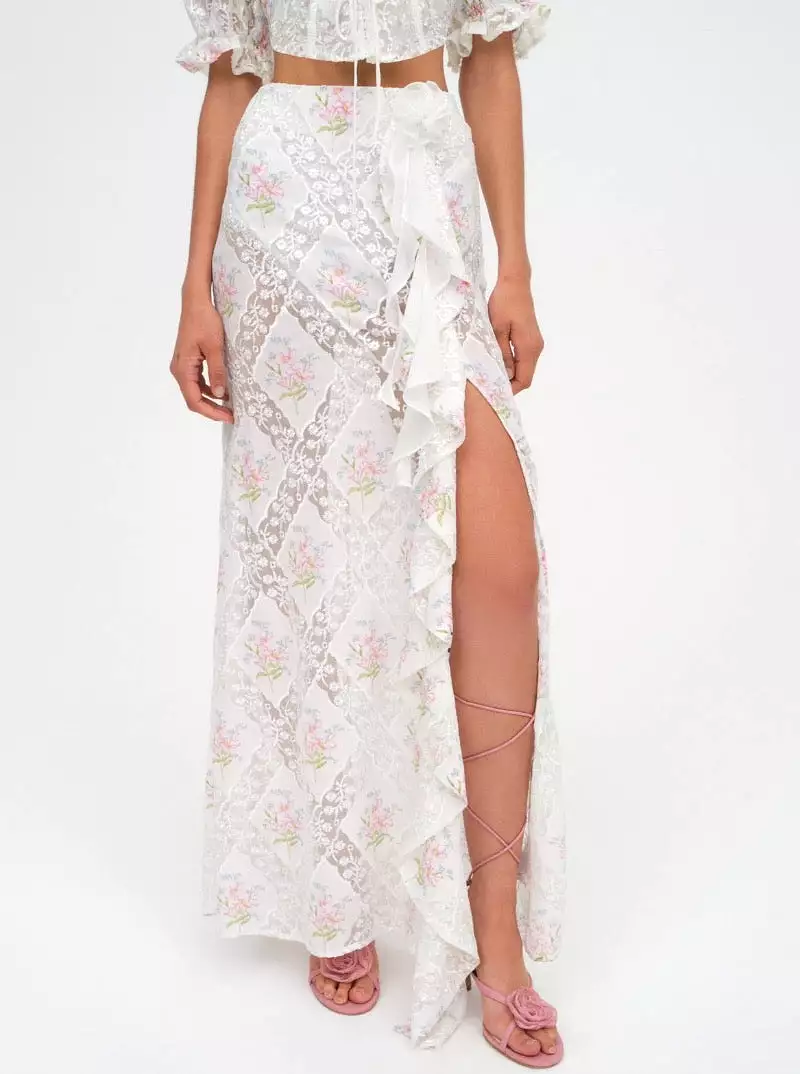 Dakota White Floral Maxi Skirt