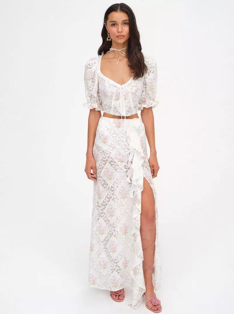 Dakota White Floral Maxi Skirt