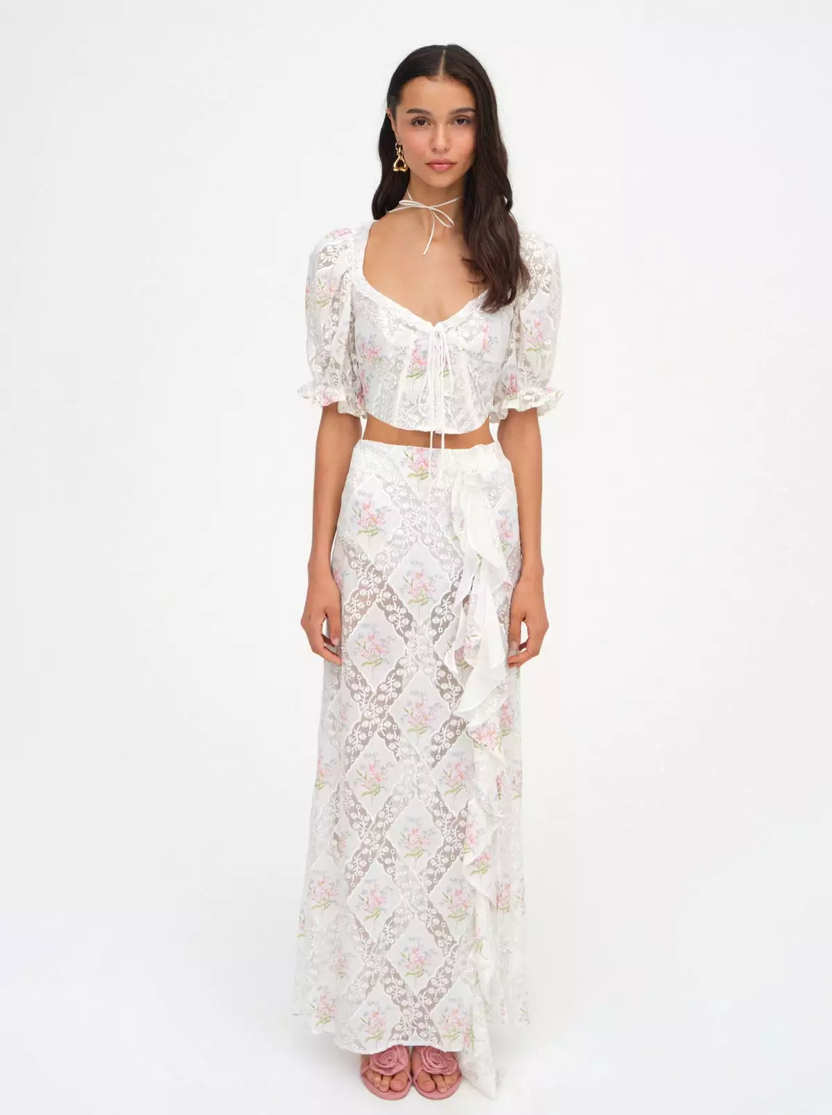 Dakota White Floral Maxi Skirt