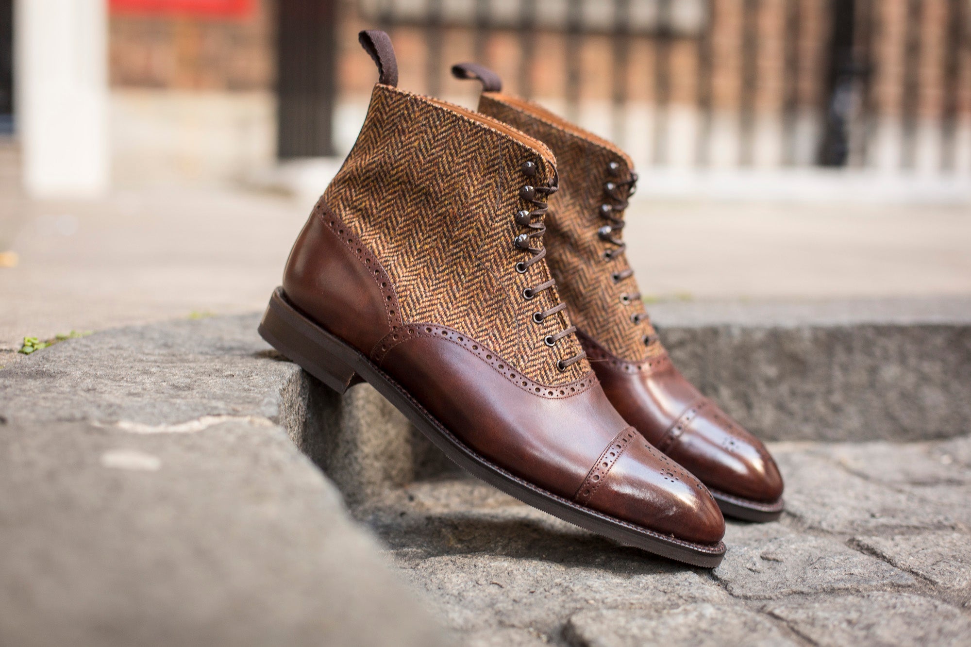 David MTO shoes - walnut museum calf with gold tweed - SEA last with double city rubber sole