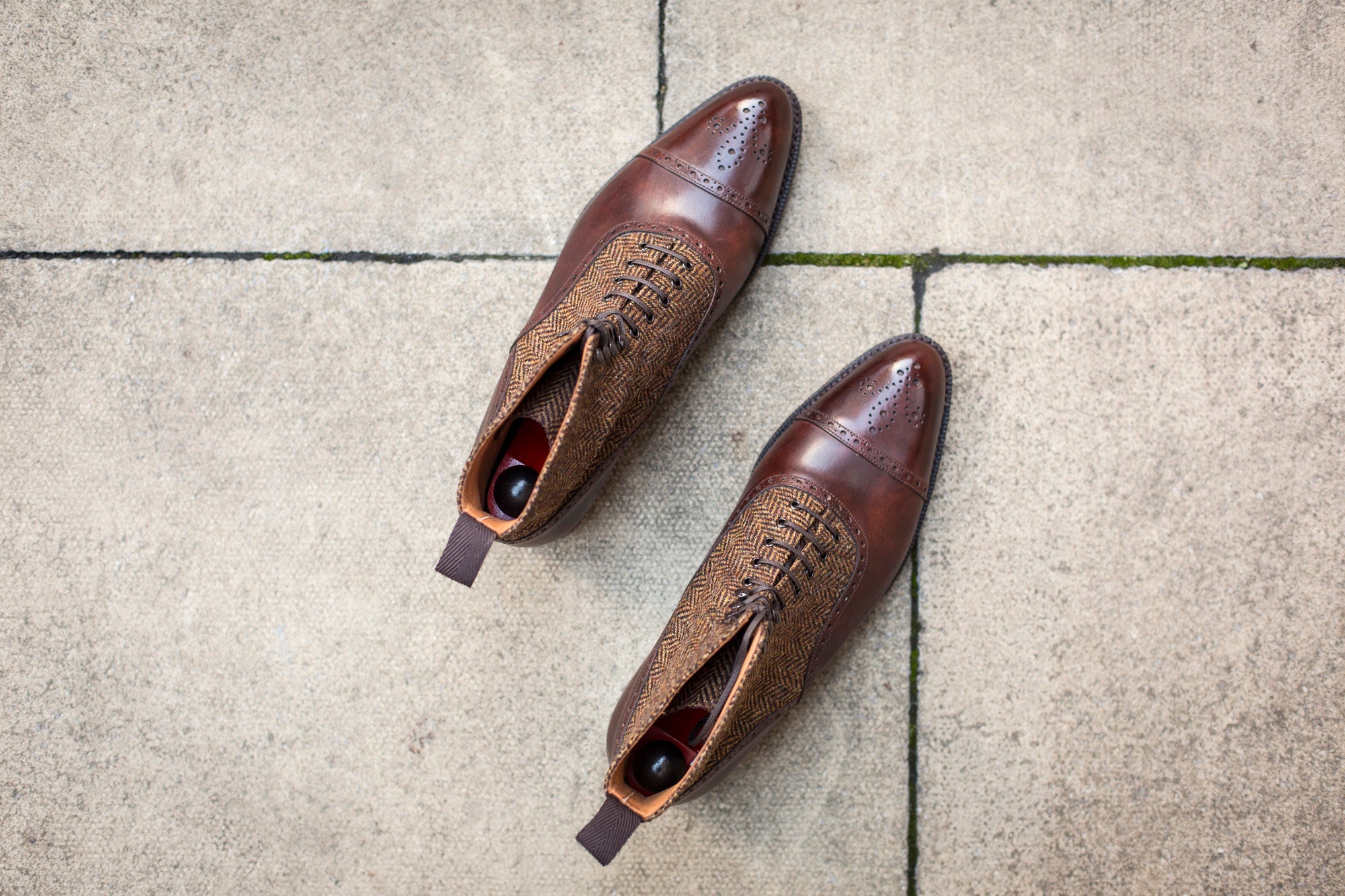 David MTO shoes - walnut museum calf with gold tweed - SEA last with double city rubber sole