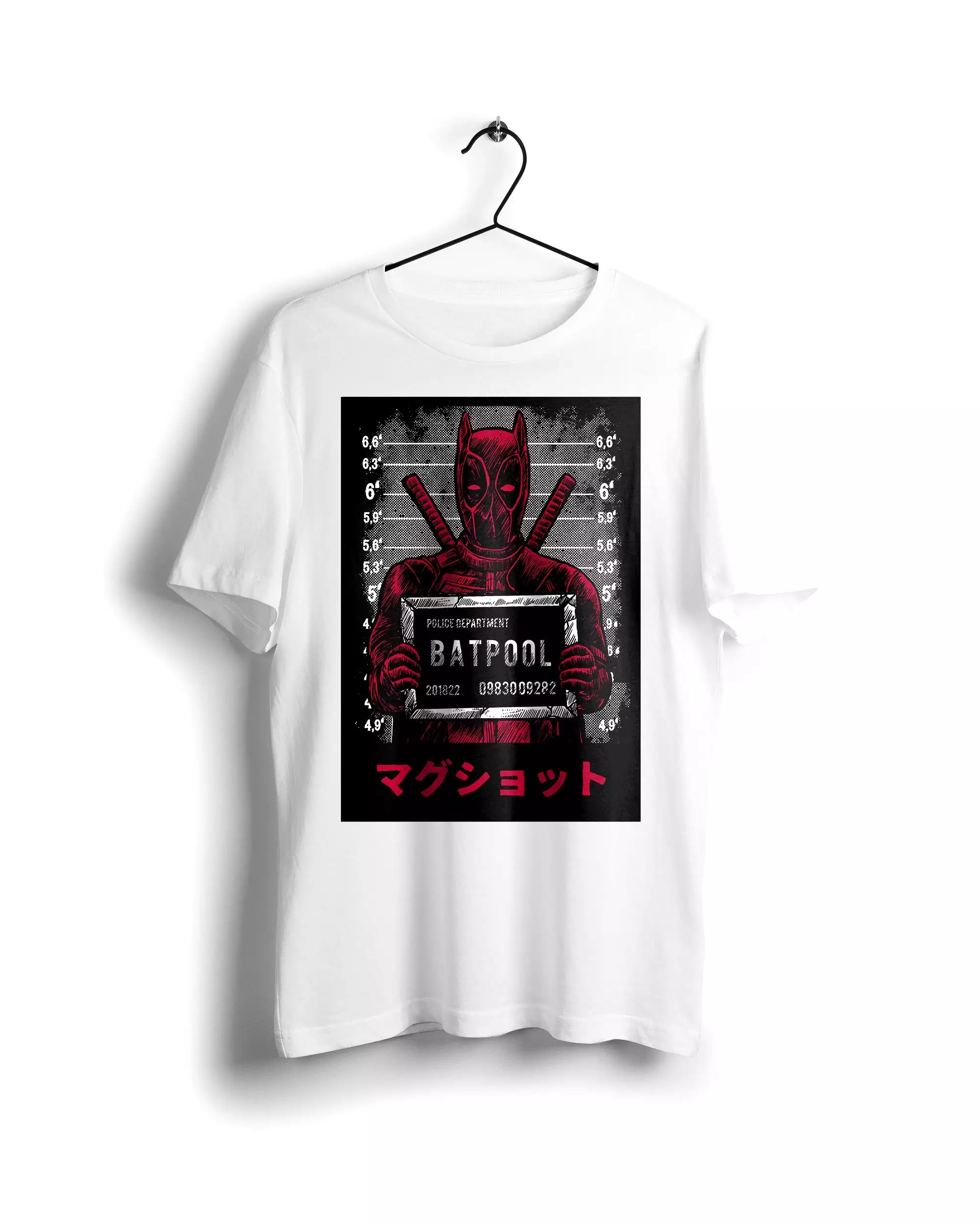 Deadpool vs Batman mugshot shirt - digital graphic tee - white