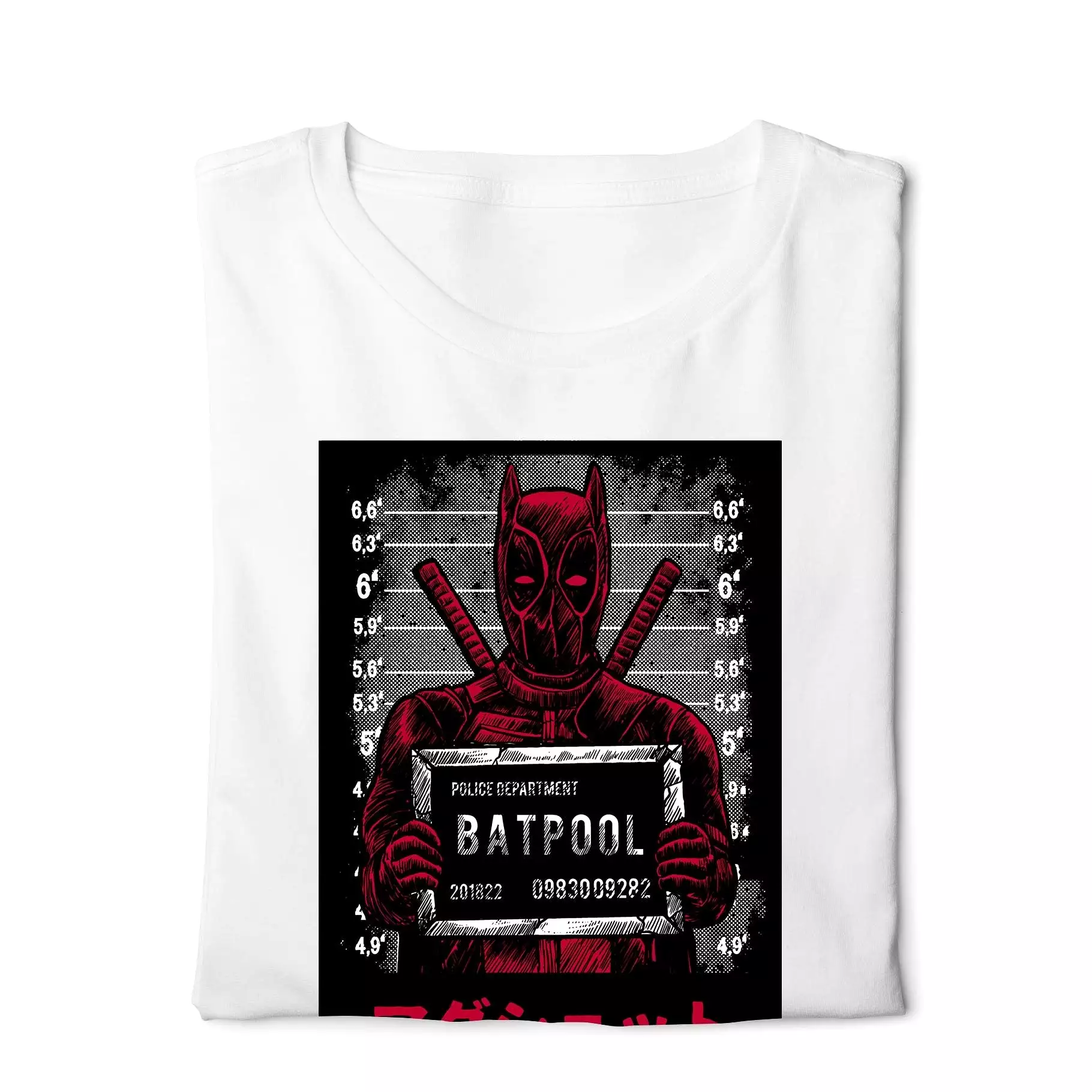 Deadpool vs Batman mugshot shirt - digital graphic tee - white