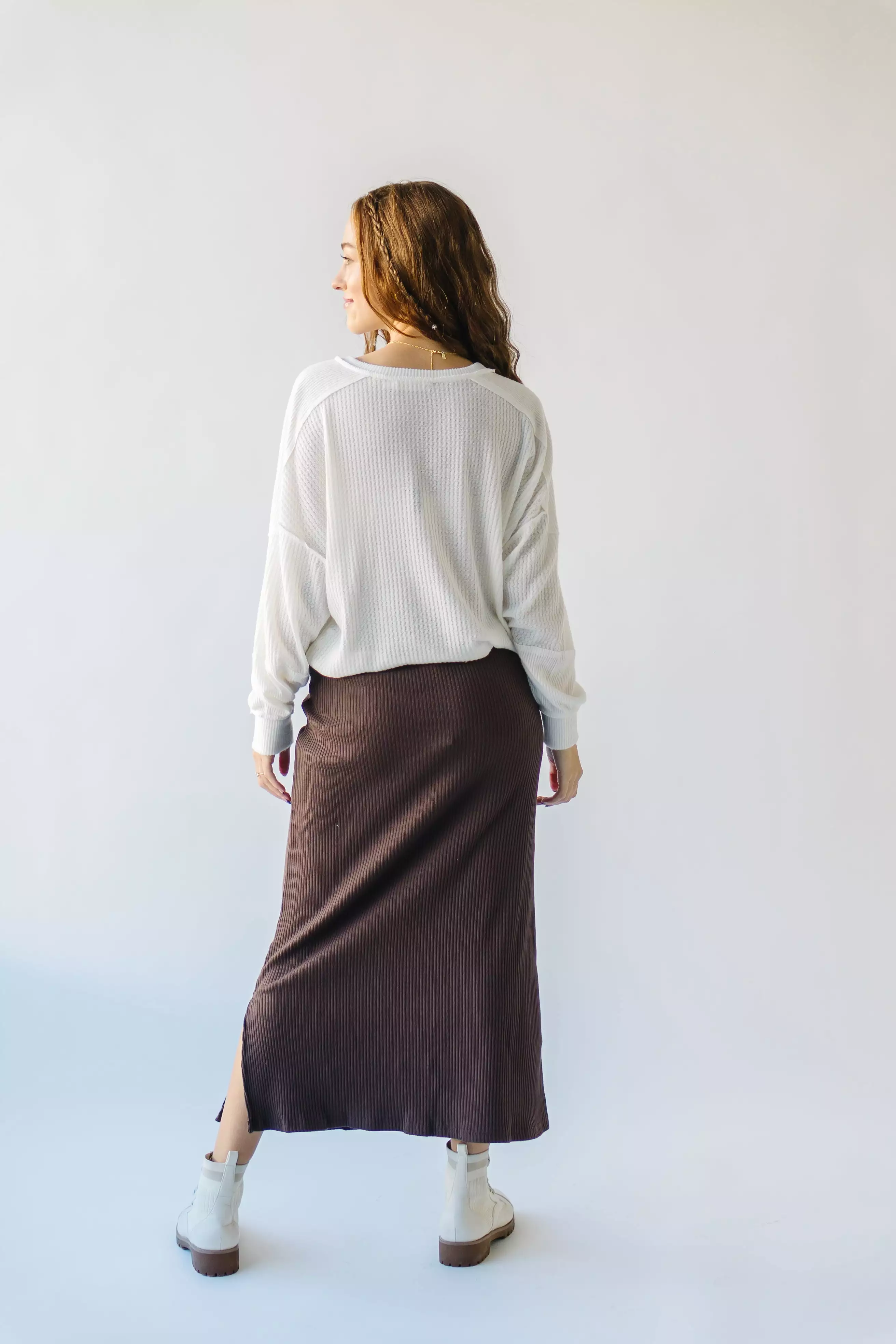 Delphi Ribbed Midi Skirt - Chocolate Brown