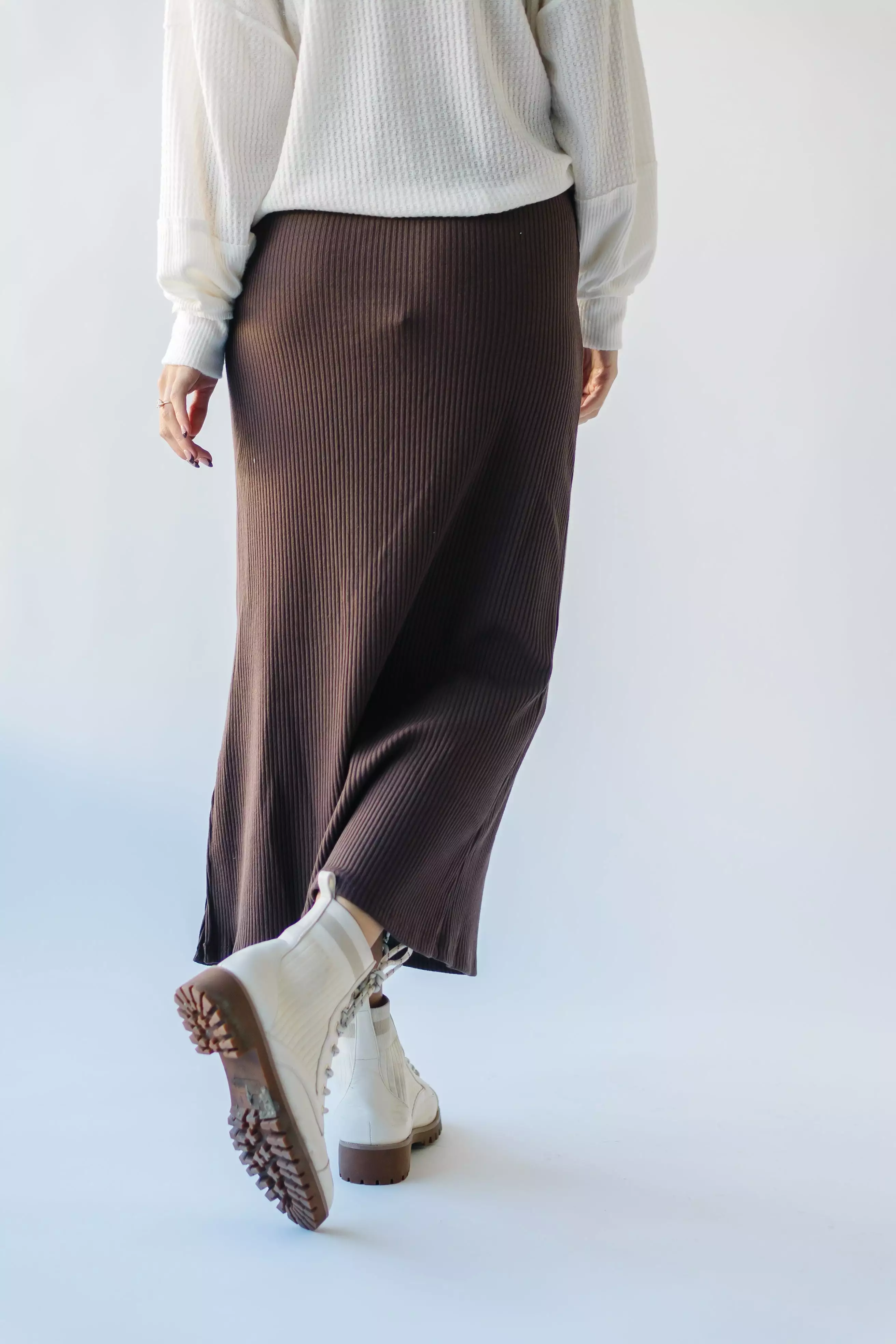 Delphi Ribbed Midi Skirt - Chocolate Brown