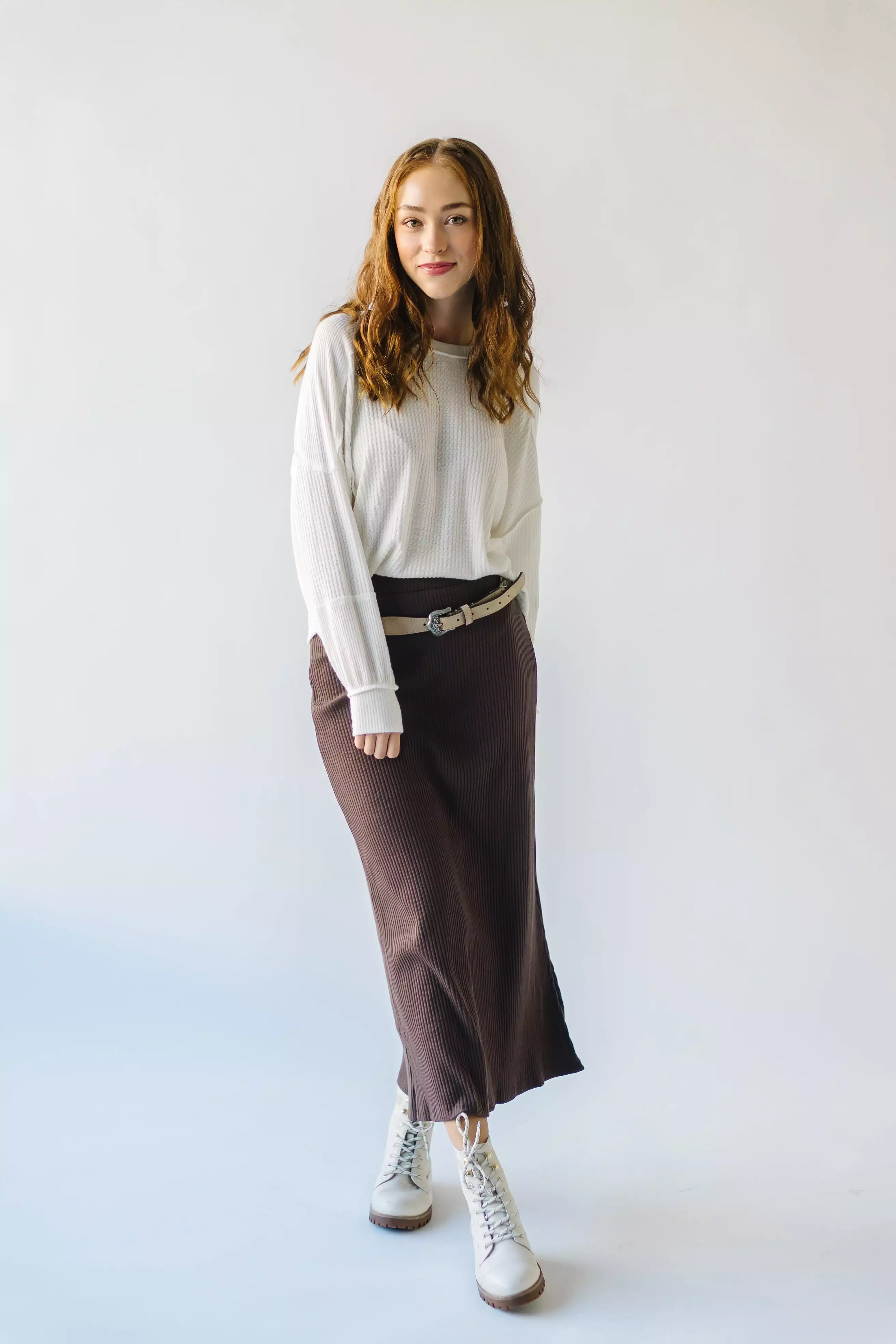 Delphi Ribbed Midi Skirt - Chocolate Brown