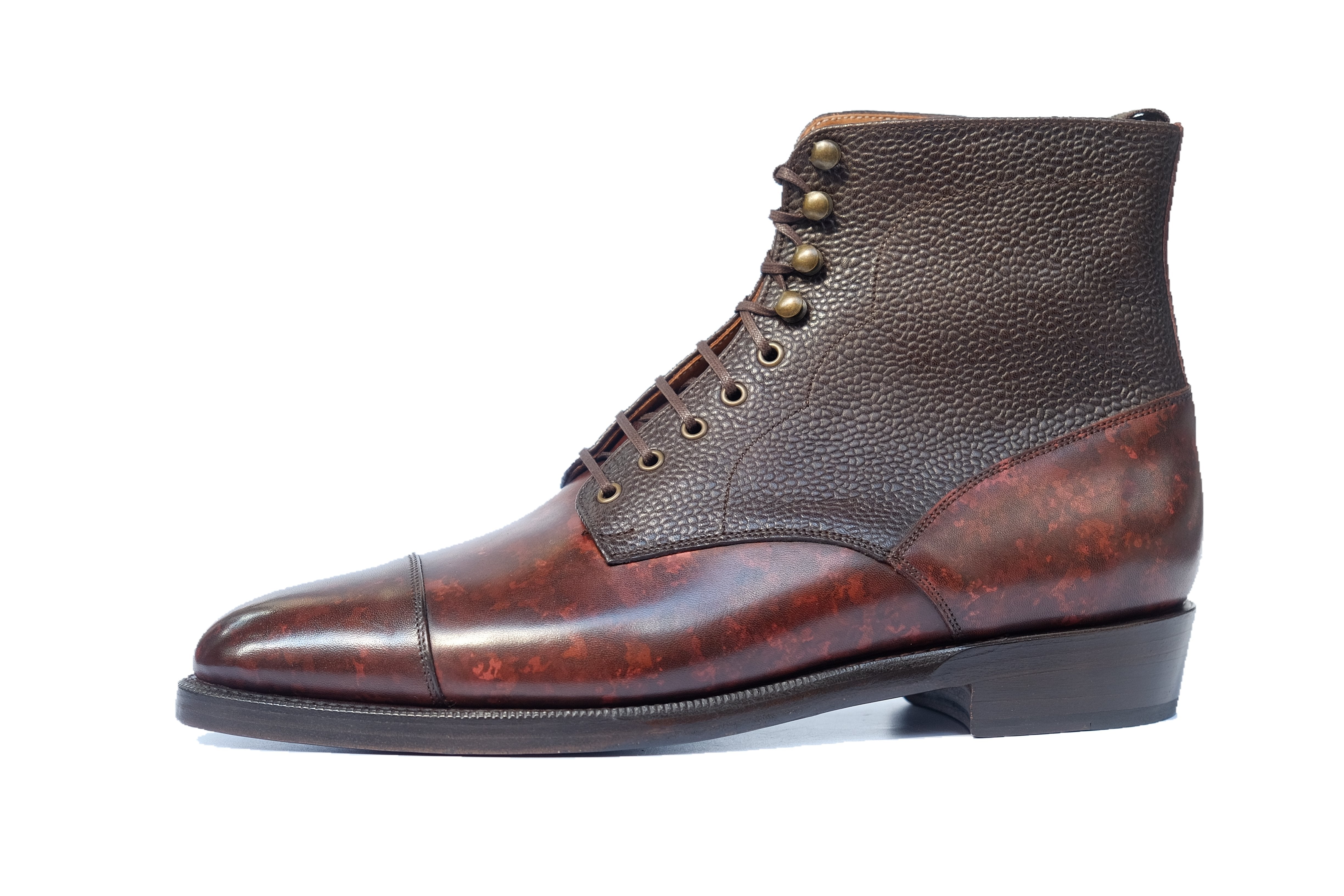 Delridge MTO Walnut Marble Patina Dark Brown Scotch Grain TMG Last Double Leather Sole