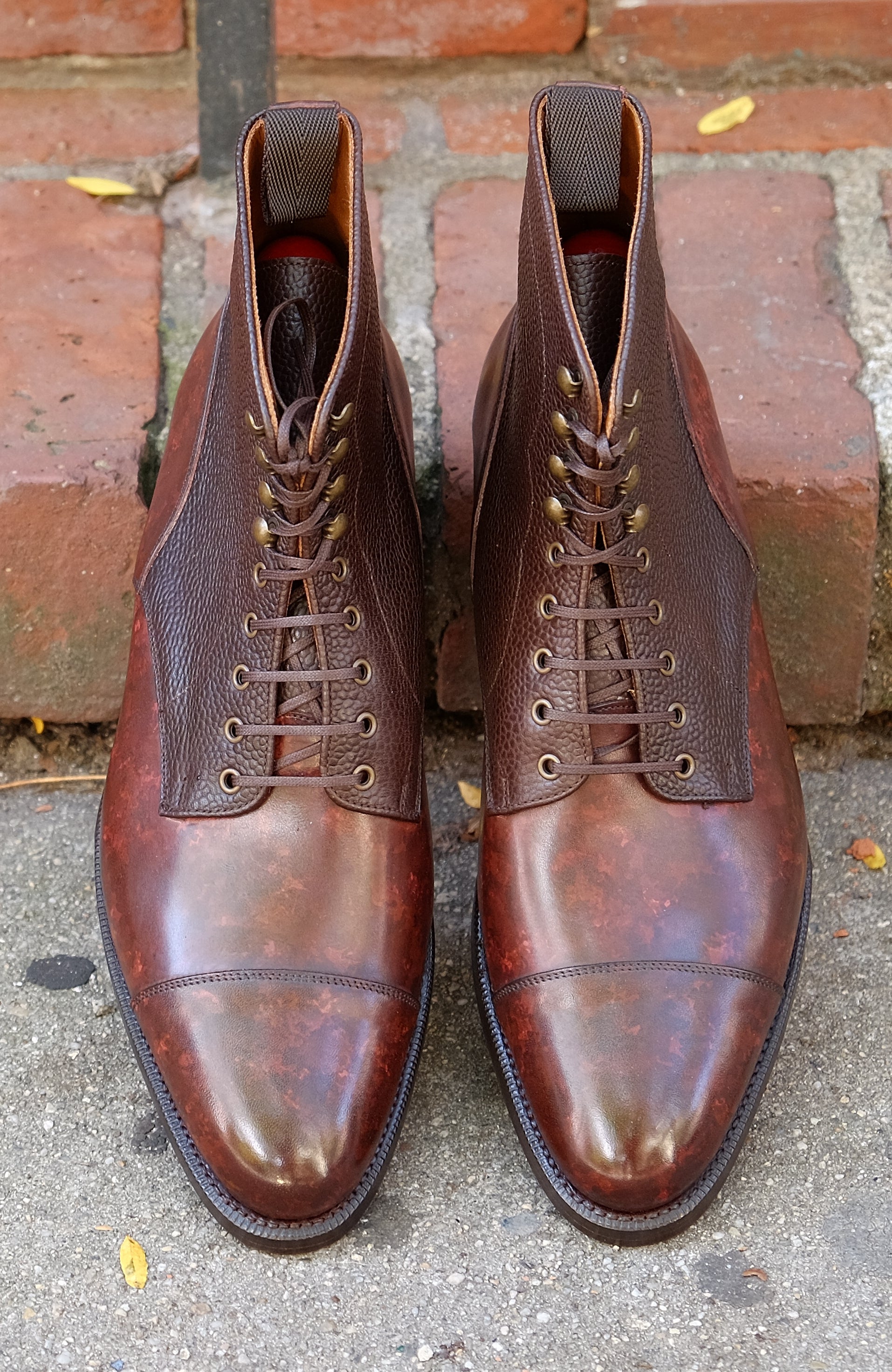 Delridge MTO Walnut Marble Patina Dark Brown Scotch Grain TMG Last Double Leather Sole