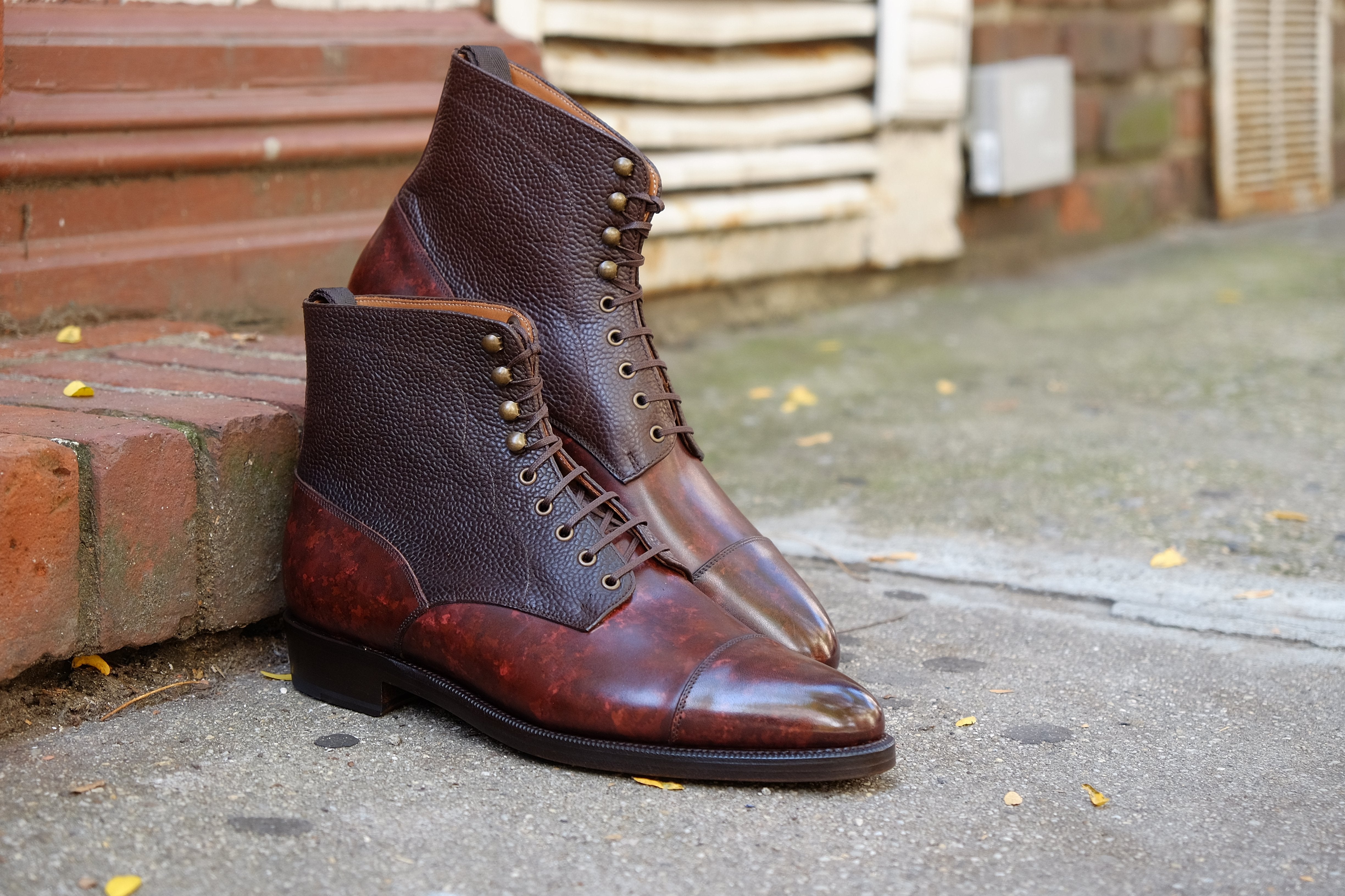 Delridge MTO Walnut Marble Patina Dark Brown Scotch Grain TMG Last Double Leather Sole