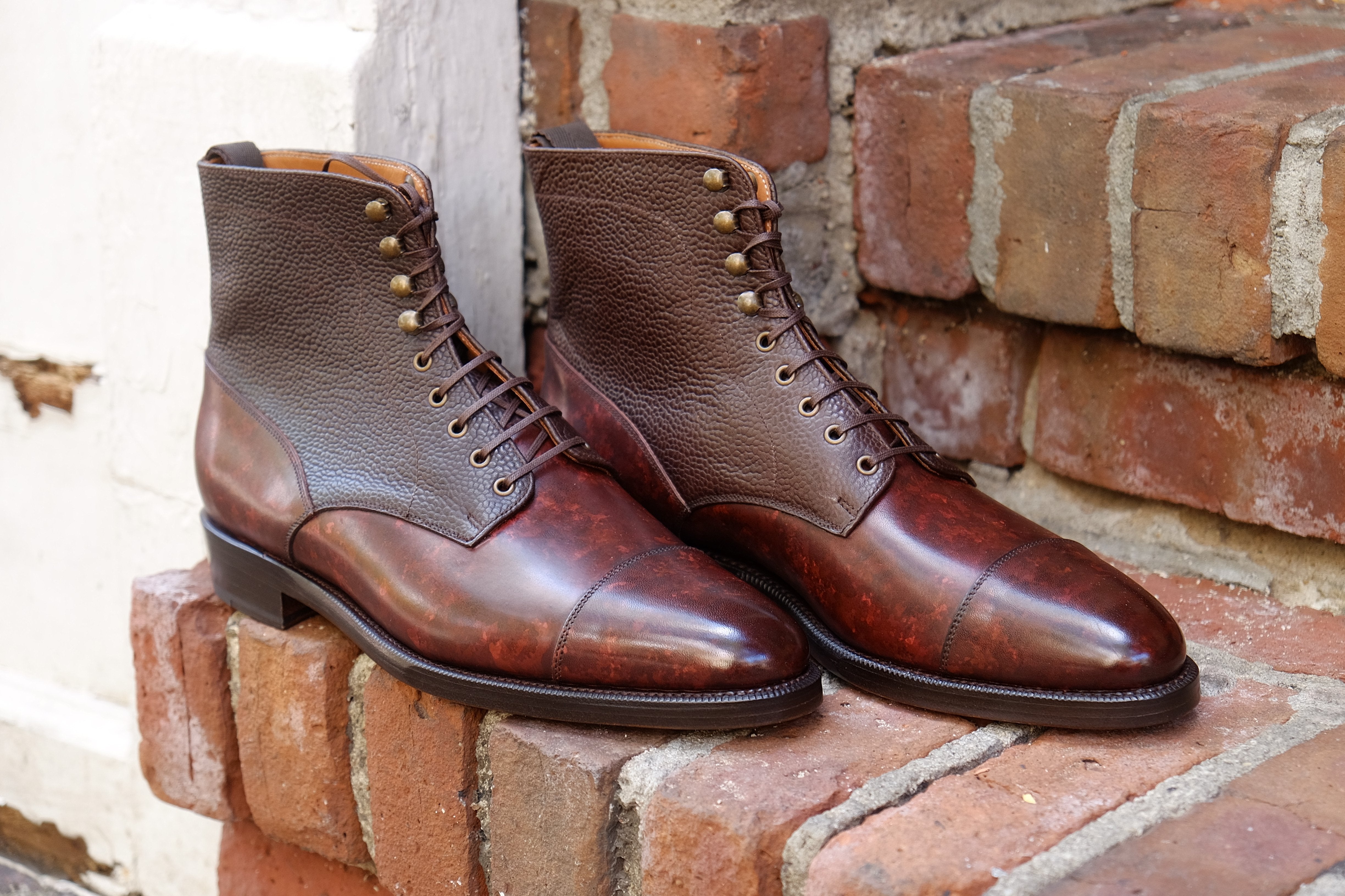 Delridge MTO Walnut Marble Patina Dark Brown Scotch Grain TMG Last Double Leather Sole