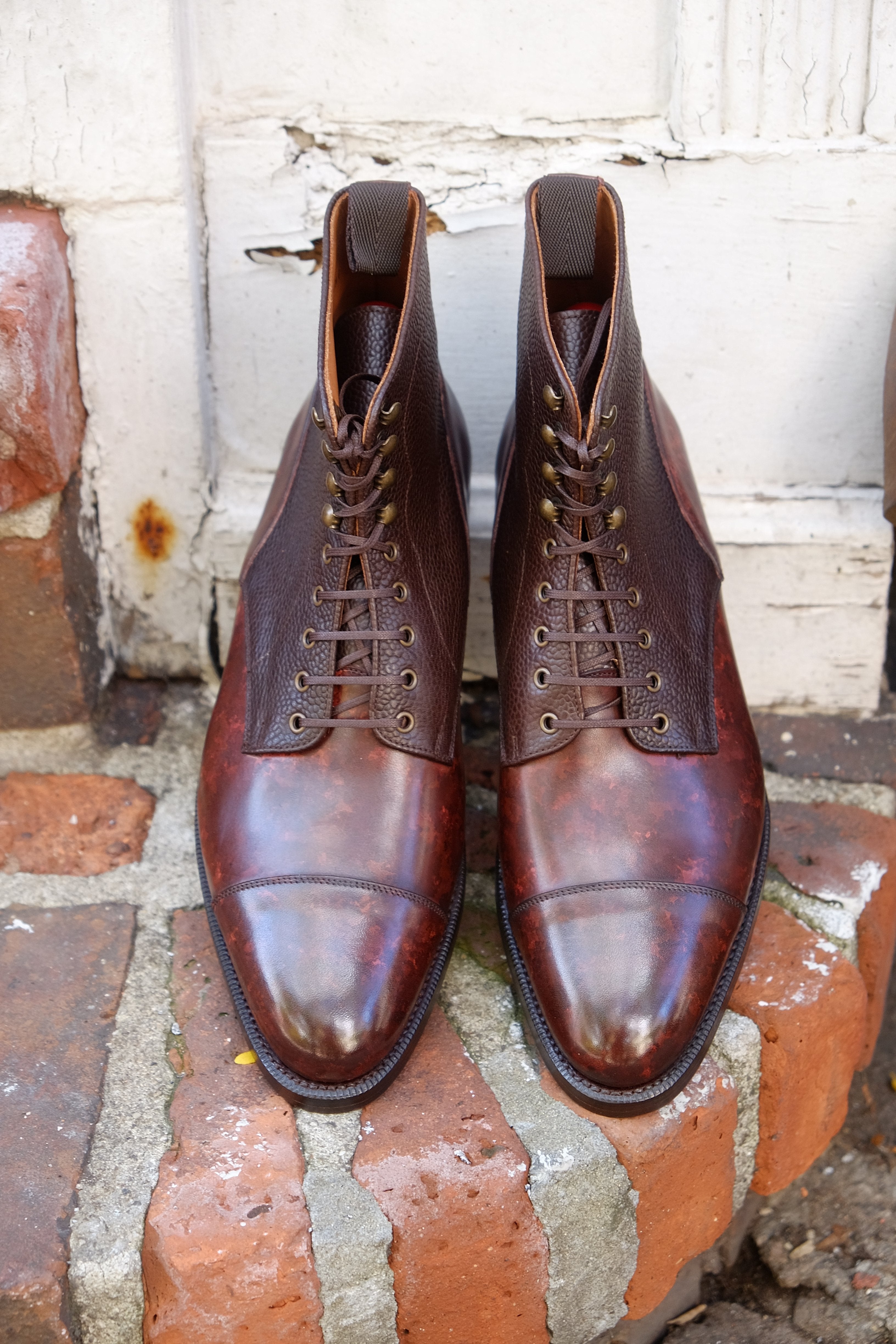 Delridge MTO Walnut Marble Patina Dark Brown Scotch Grain TMG Last Double Leather Sole