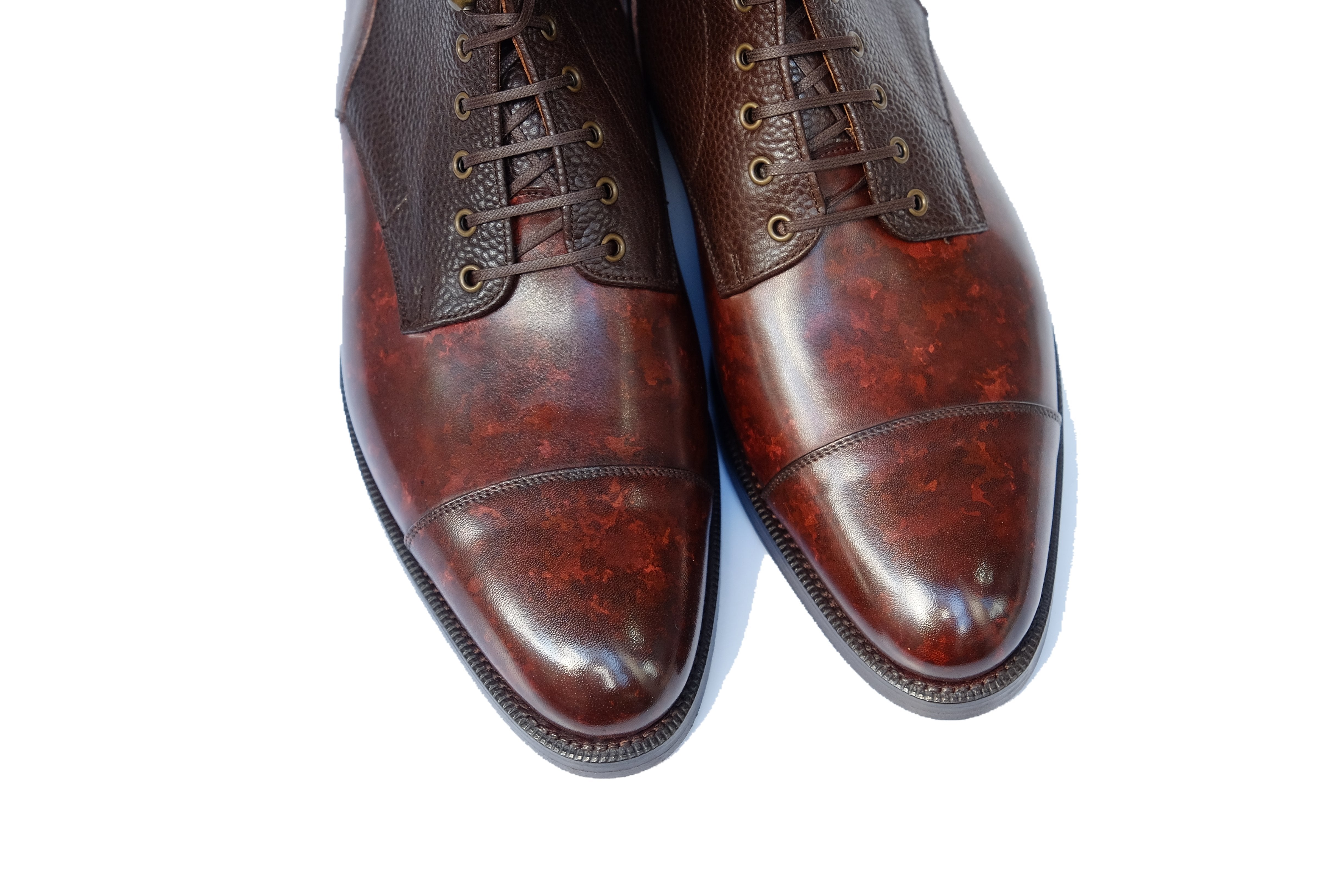 Delridge MTO Walnut Marble Patina Dark Brown Scotch Grain TMG Last Double Leather Sole