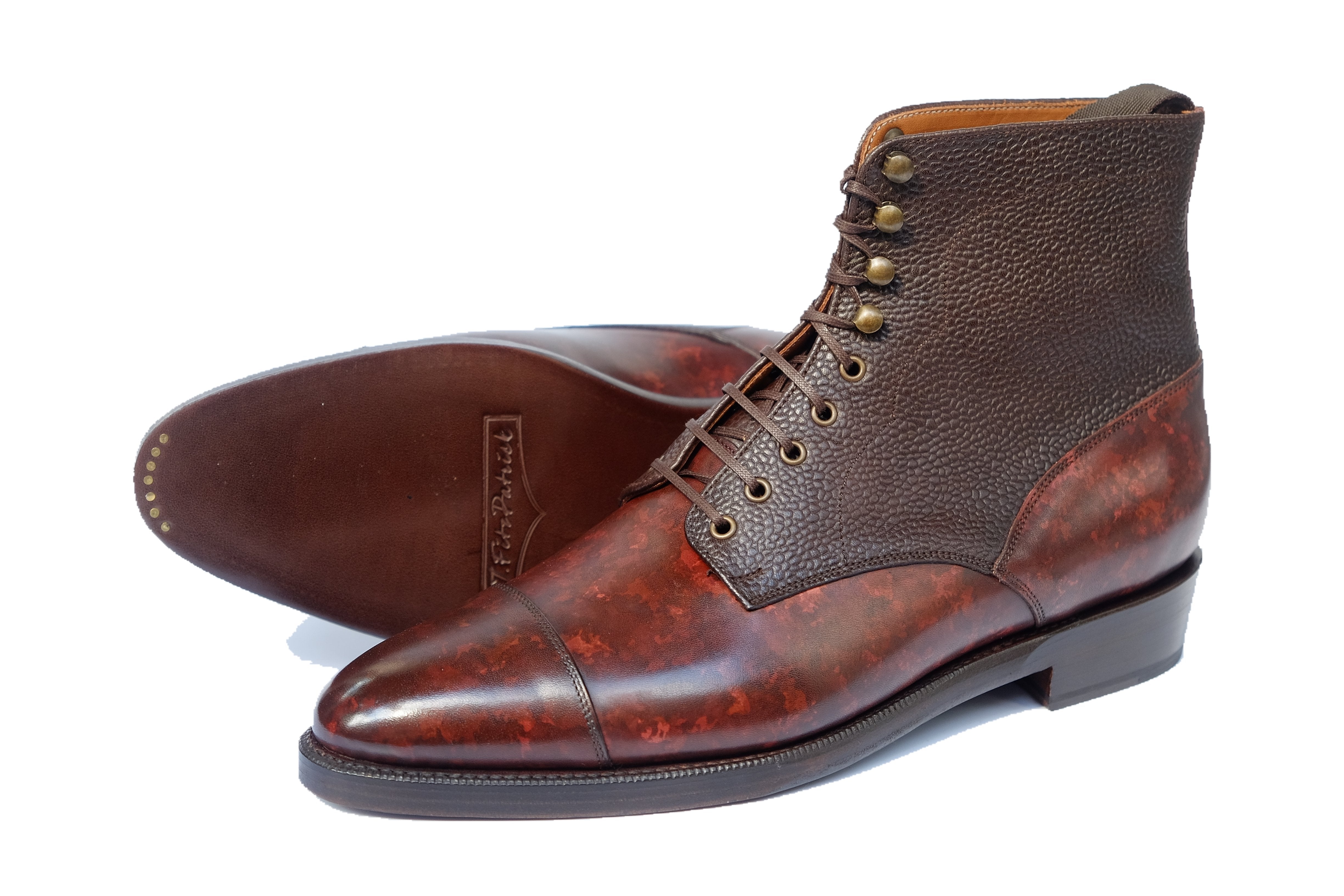 Delridge MTO Walnut Marble Patina Dark Brown Scotch Grain TMG Last Double Leather Sole