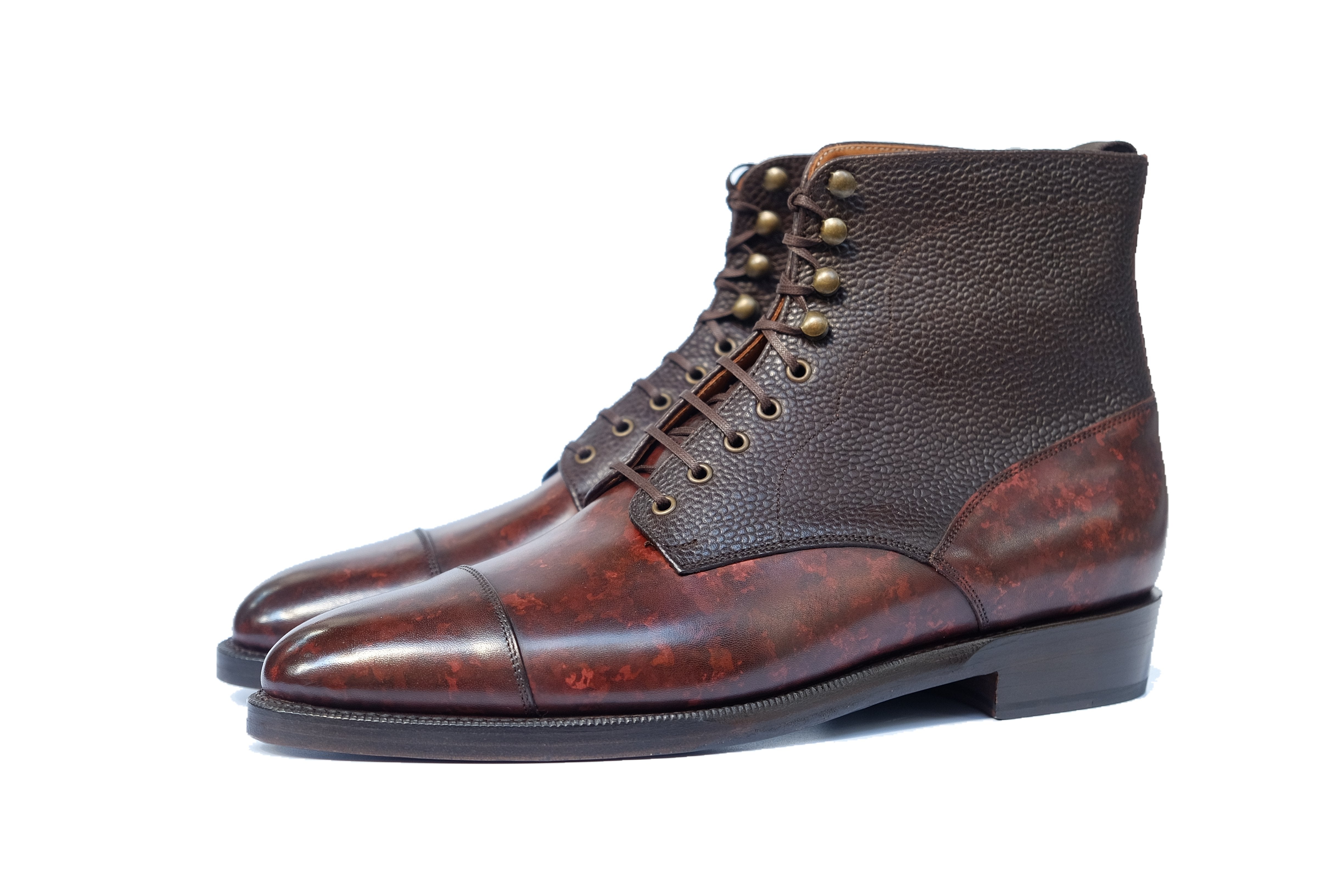 Delridge MTO Walnut Marble Patina Dark Brown Scotch Grain TMG Last Double Leather Sole