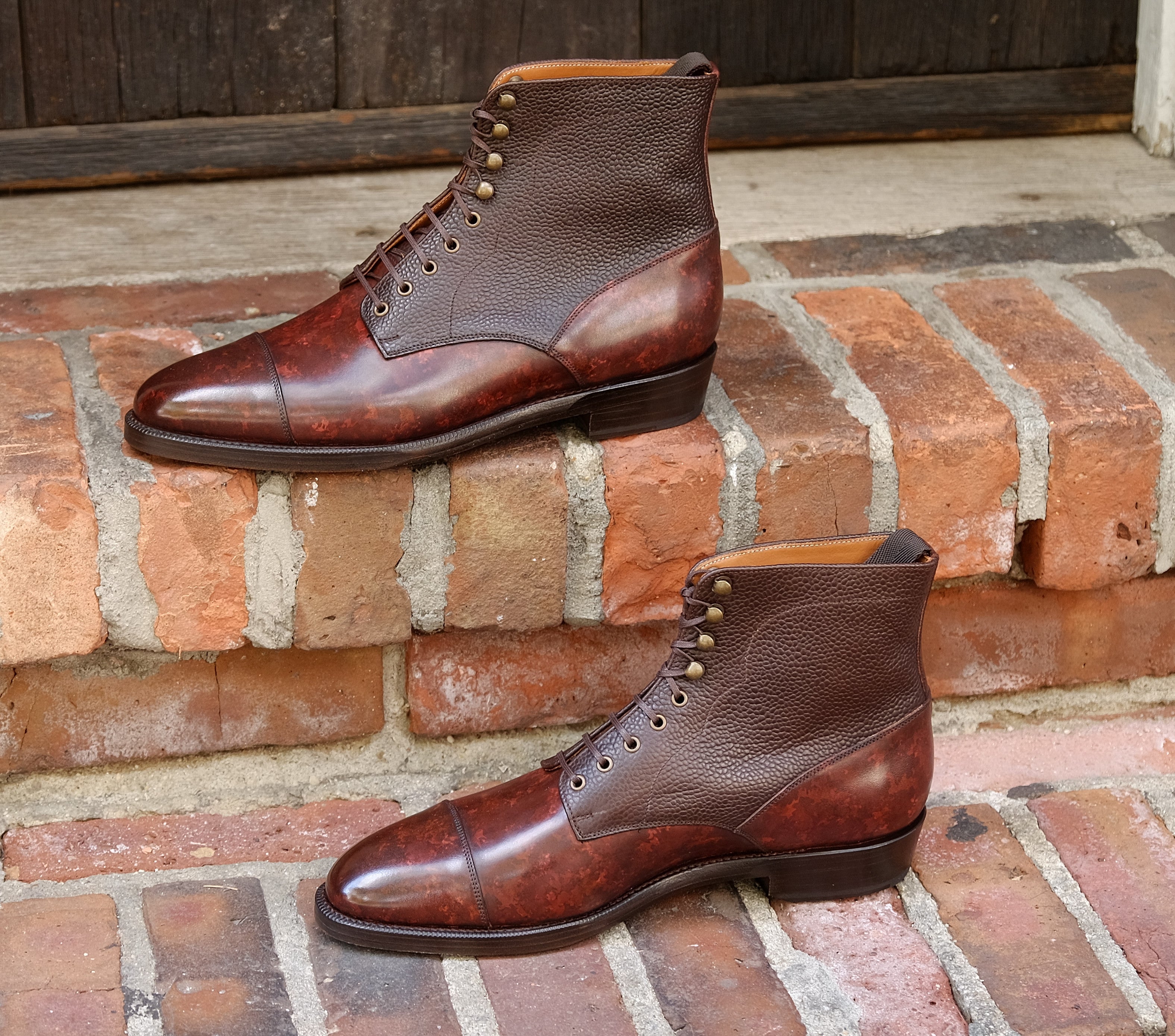 Delridge MTO Walnut Marble Patina Dark Brown Scotch Grain TMG Last Double Leather Sole