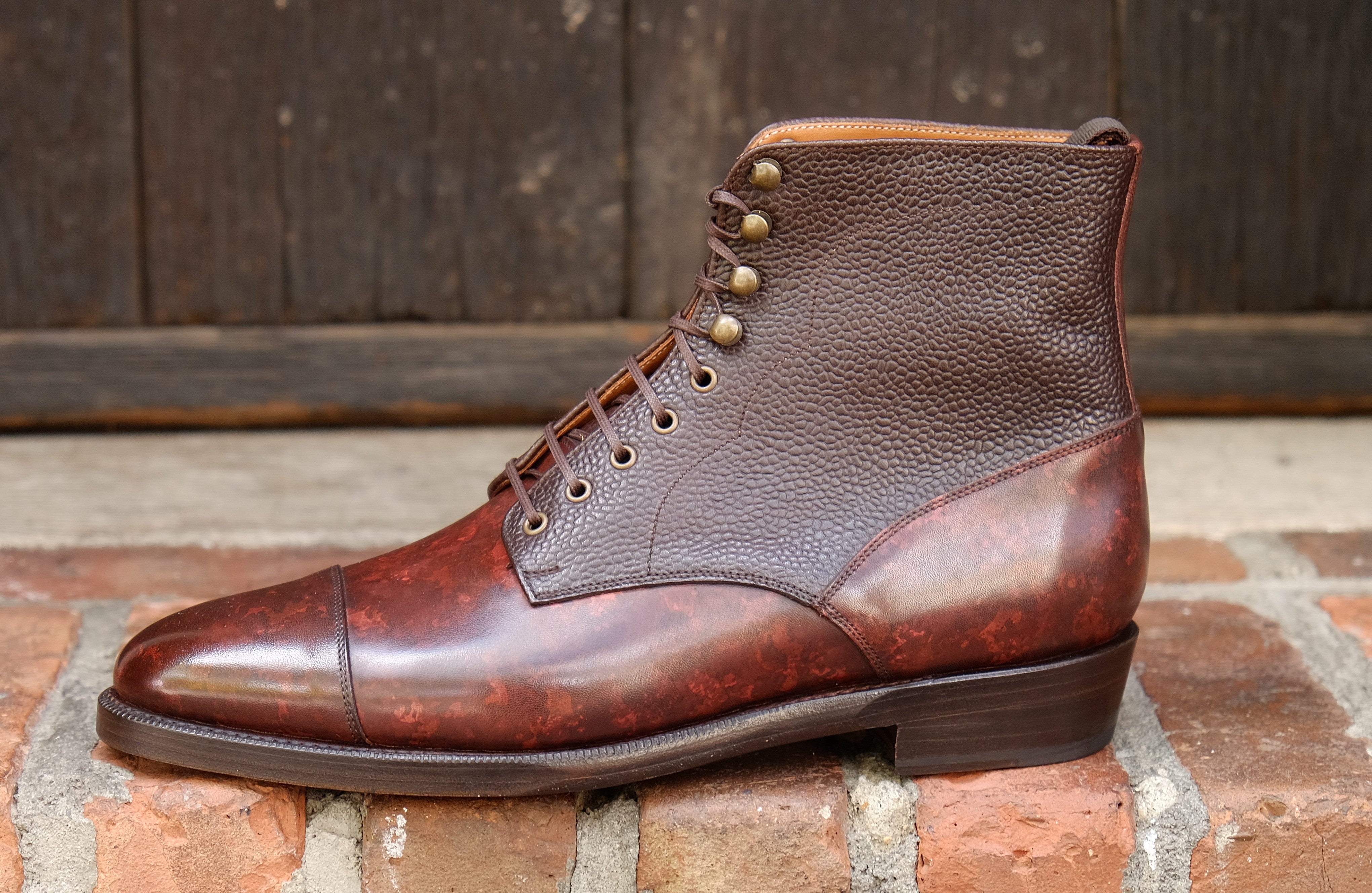 Delridge MTO Walnut Marble Patina Dark Brown Scotch Grain TMG Last Double Leather Sole