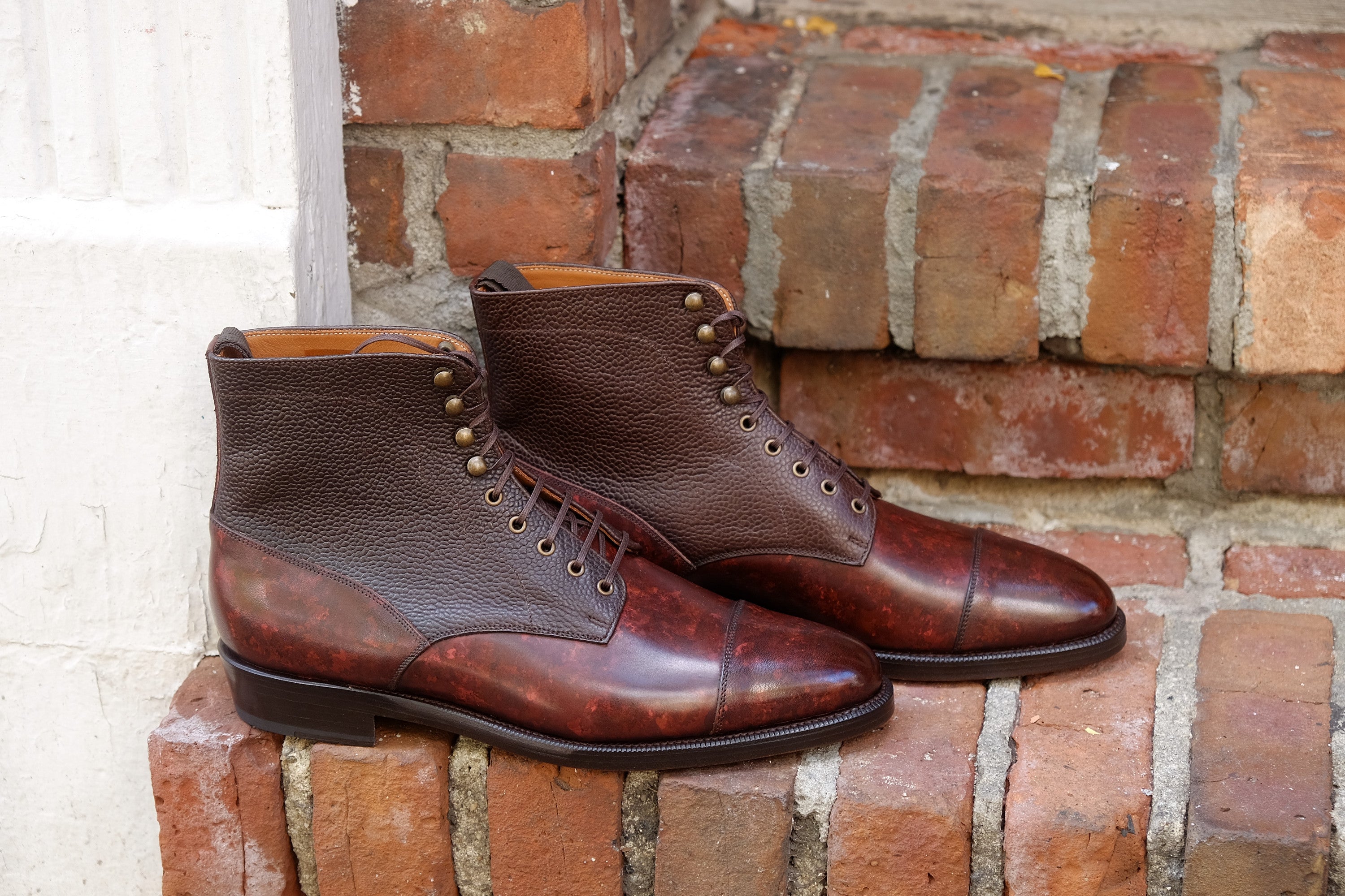 Delridge MTO Walnut Marble Patina Dark Brown Scotch Grain TMG Last Double Leather Sole