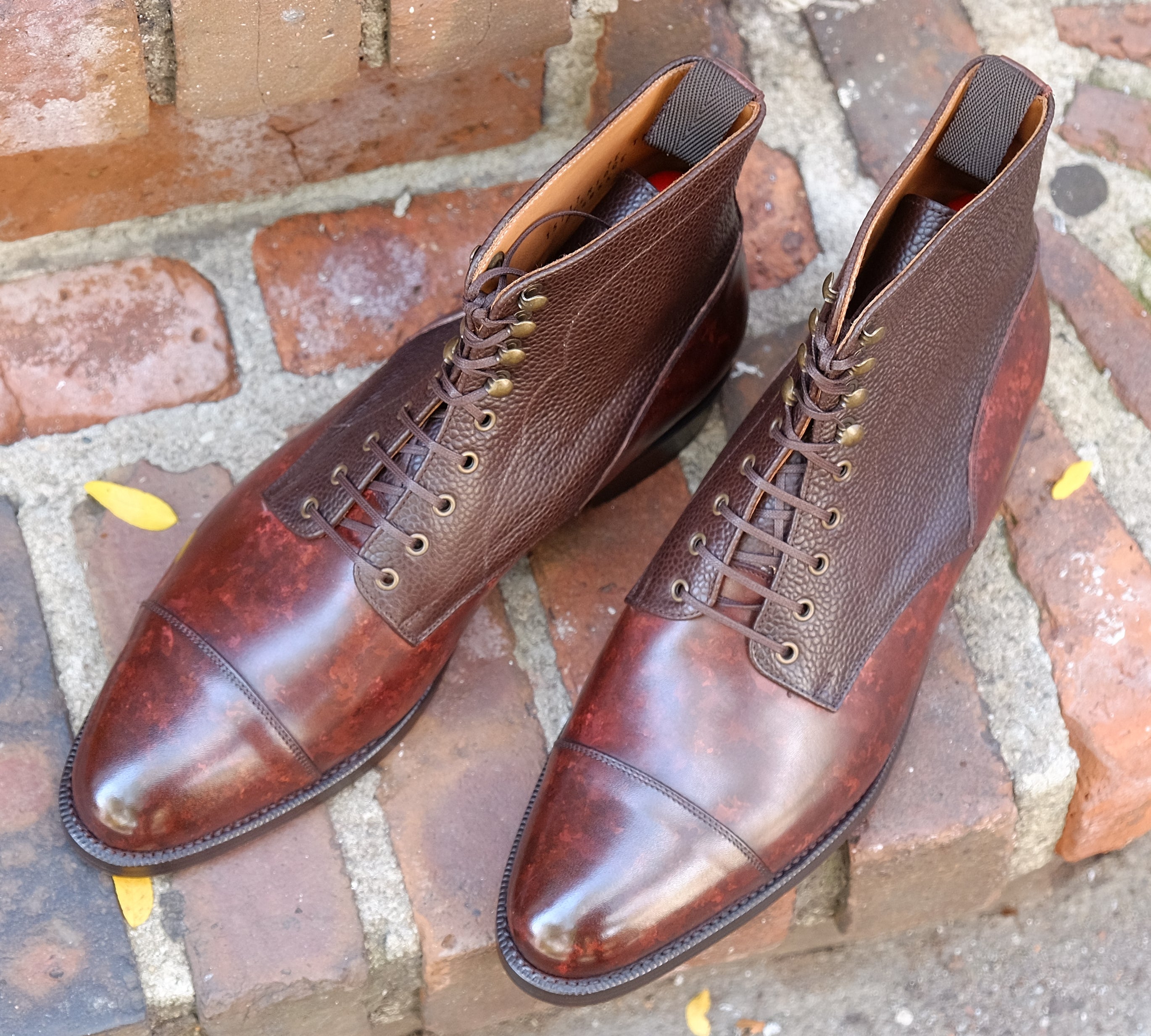 Delridge MTO Walnut Marble Patina Dark Brown Scotch Grain TMG Last Double Leather Sole