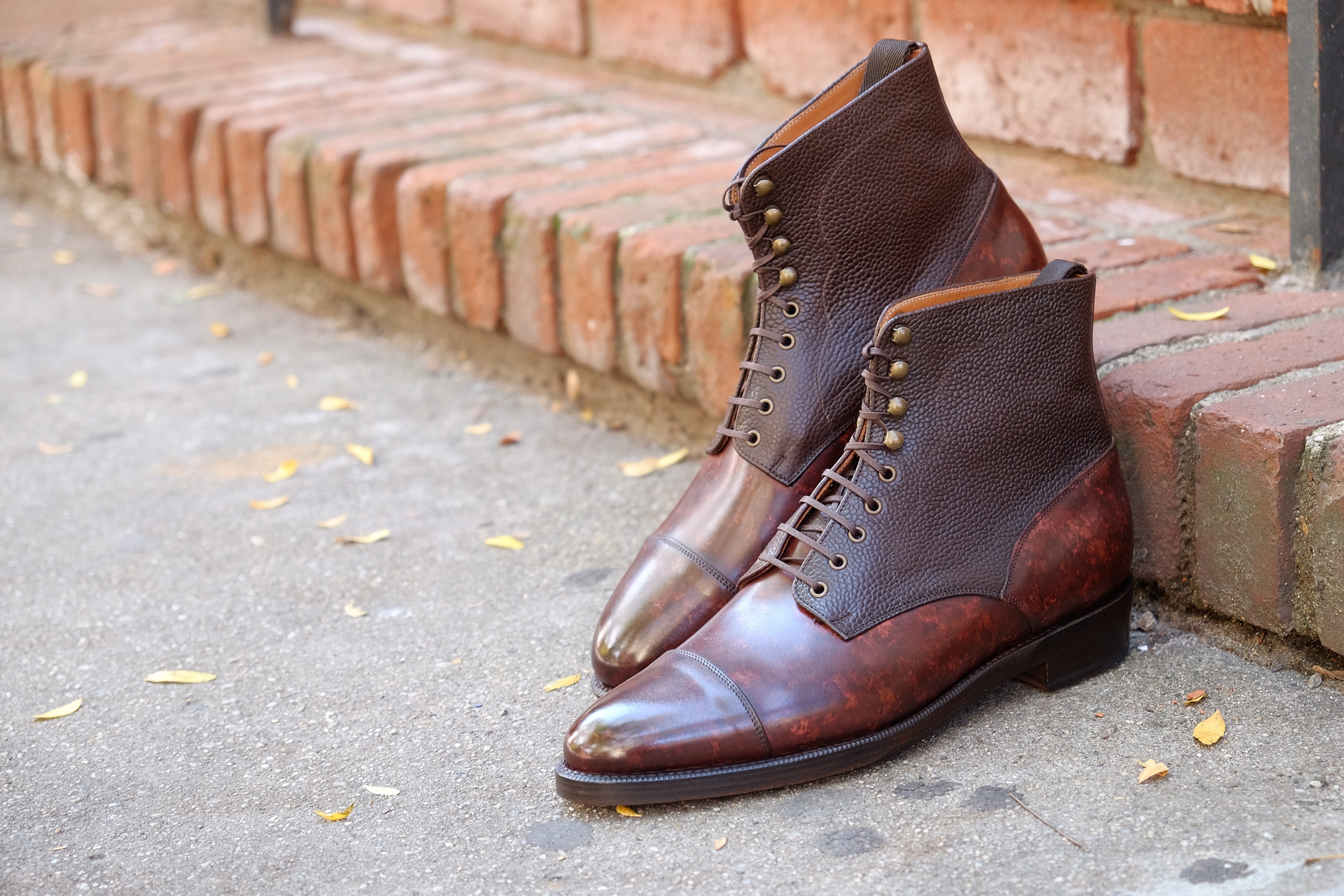 Delridge MTO Walnut Marble Patina Dark Brown Scotch Grain TMG Last Double Leather Sole