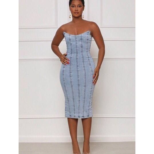 Denim bodycon dress - strapless