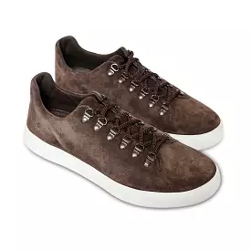 Dermot espresso suede leather sneaker with hooked eyelets.