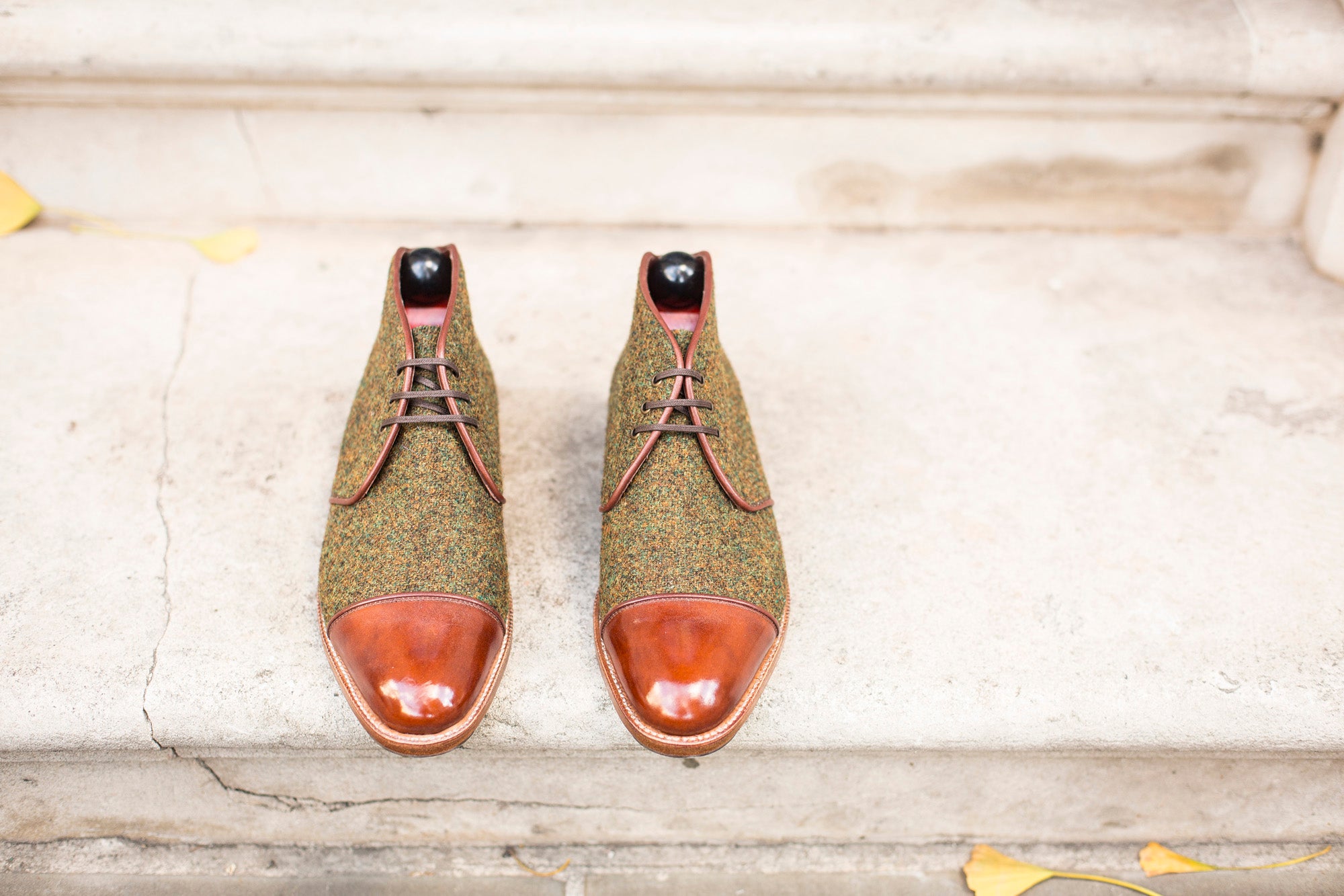 Des Moines - MTO - Mustard Tweed / Gold Museum Calf - TMG Last - Natural Single Leather Sole - Buy now.