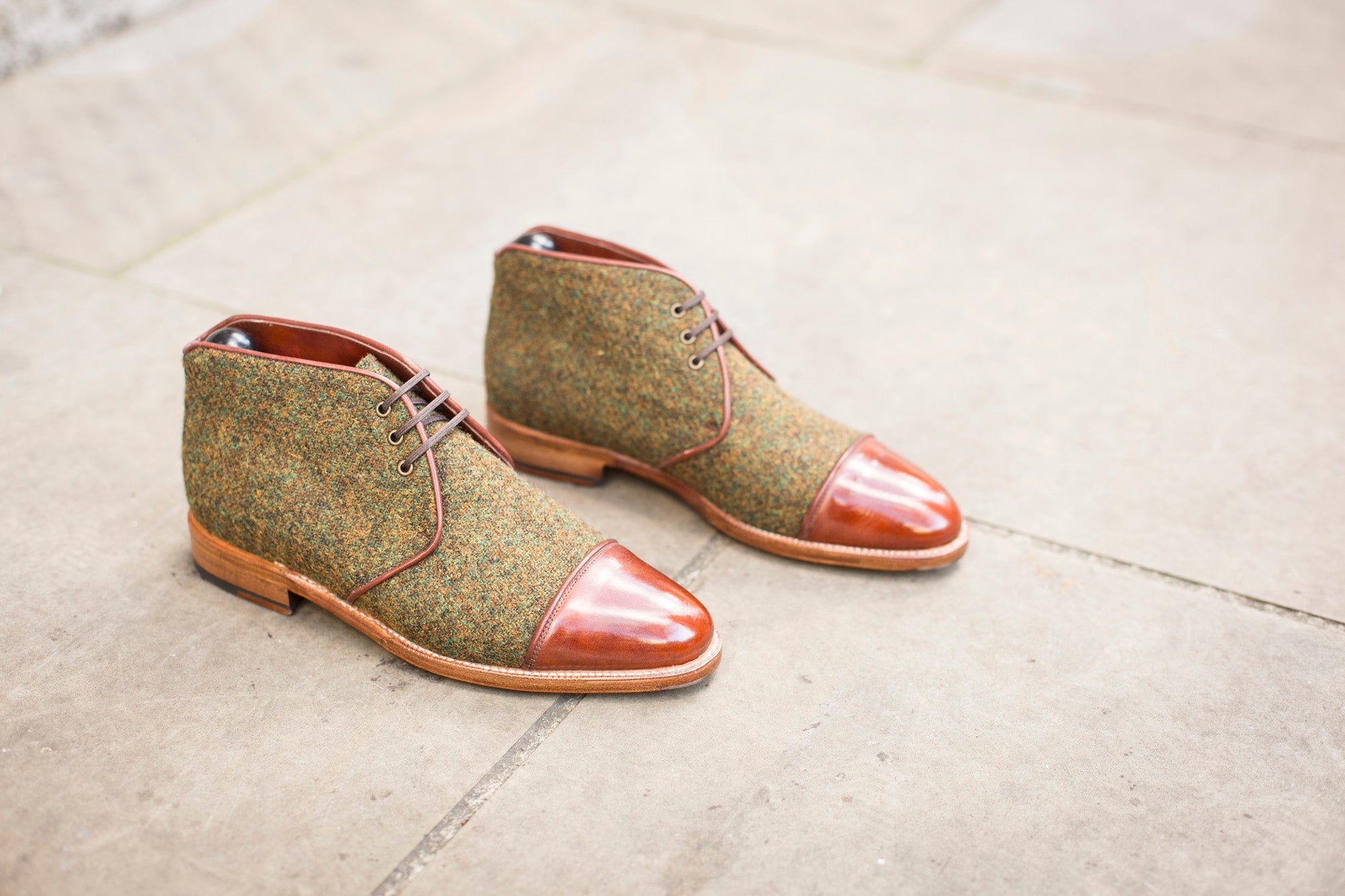 Des Moines - MTO - Mustard Tweed / Gold Museum Calf - TMG Last - Natural Single Leather Sole - Buy now.