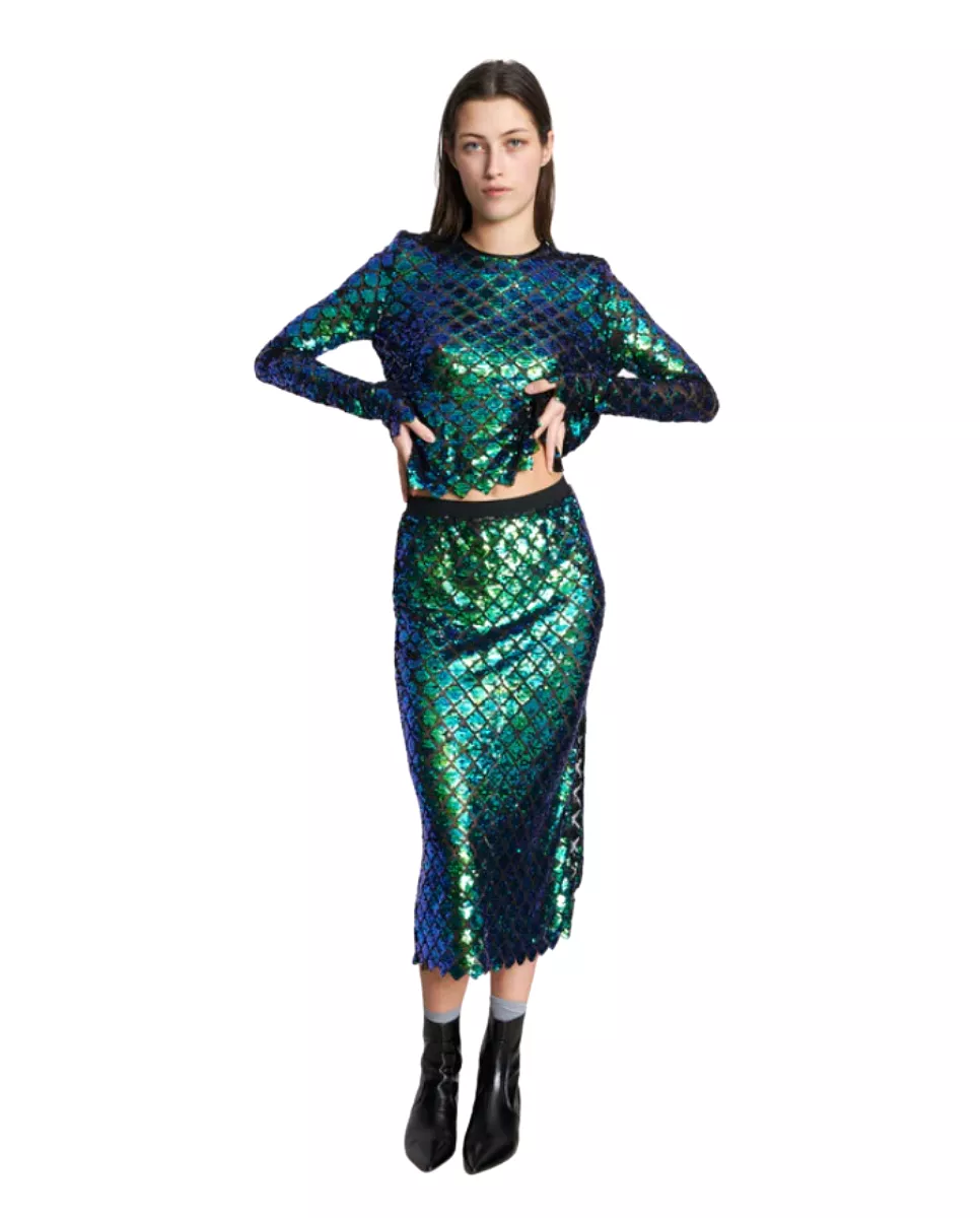 Dolores Blue Sequin Skirt - Shop Now